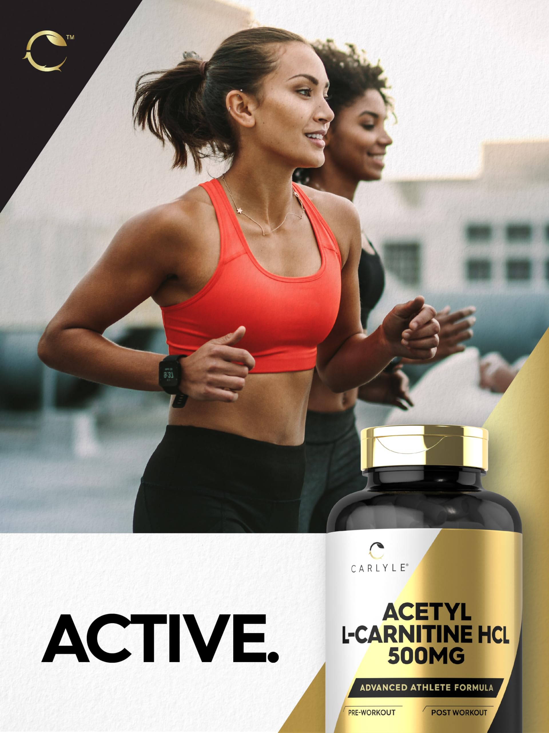 Carlyle Acetyl L-Carnitine 500mg capsules in a fitness setting
