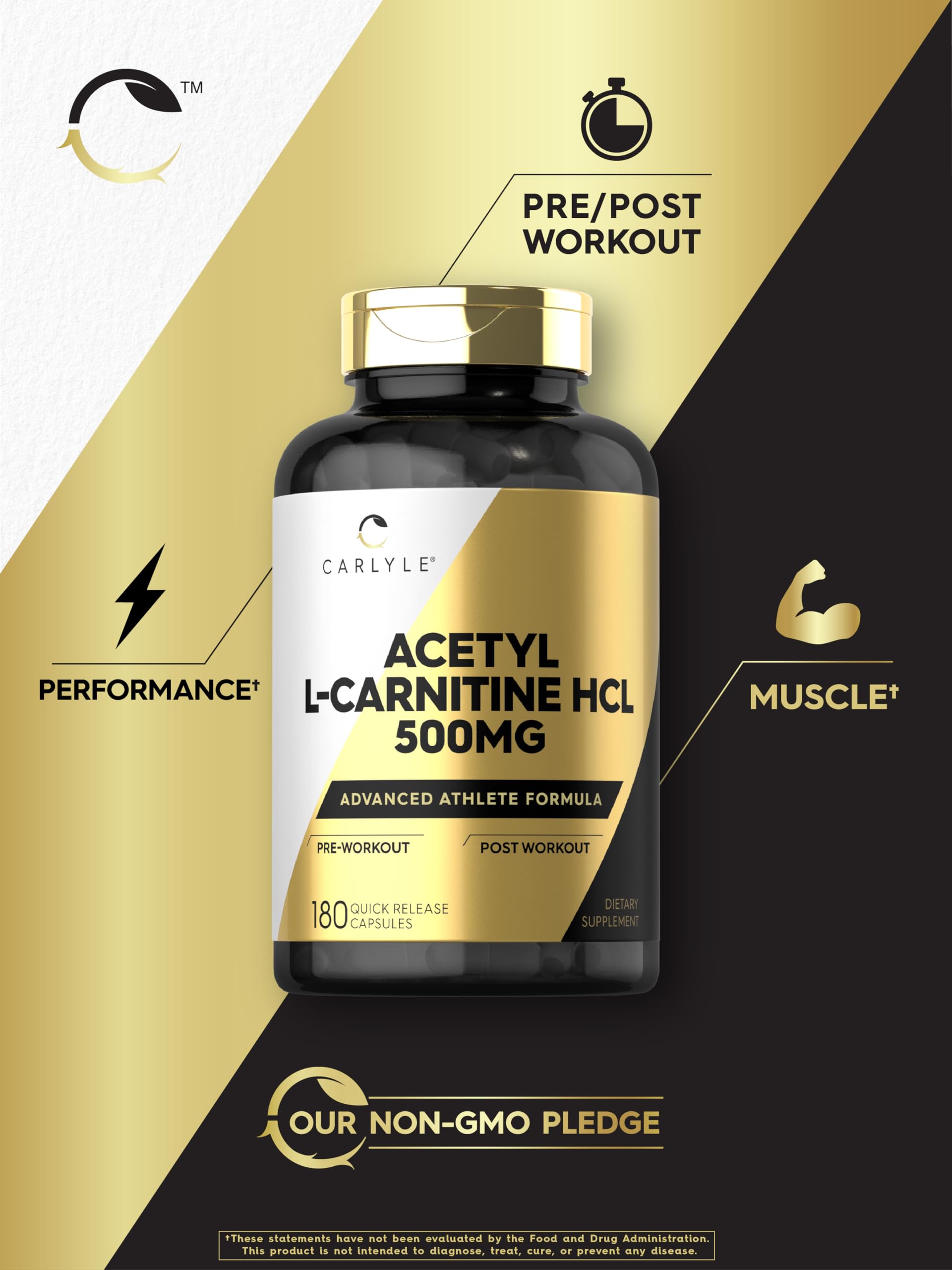 Carlyle Acetyl L-Carnitine 500mg capsules on a wooden table