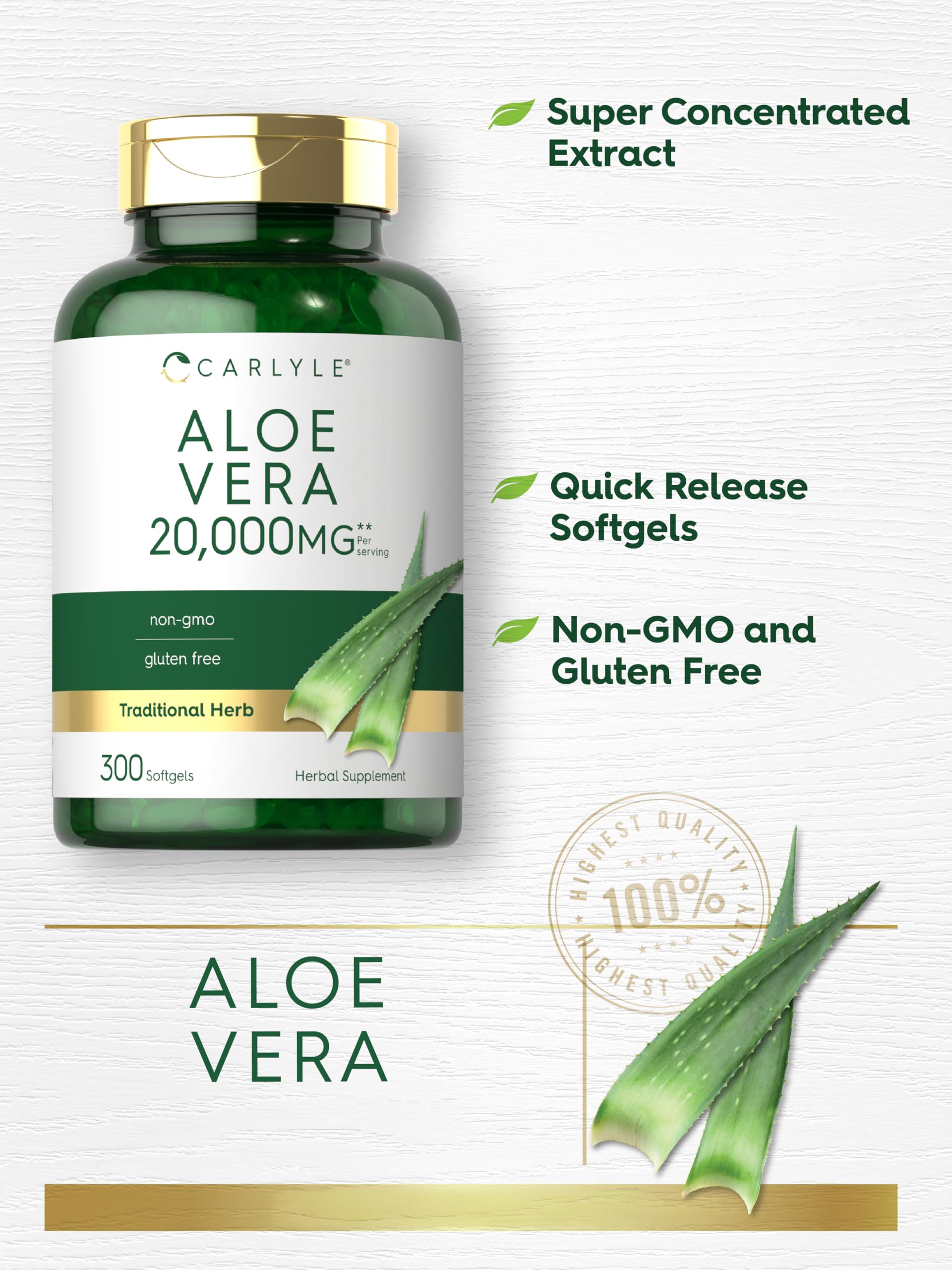 Carlyle Aloe Vera Concentrated Softgels back view with ingredient list