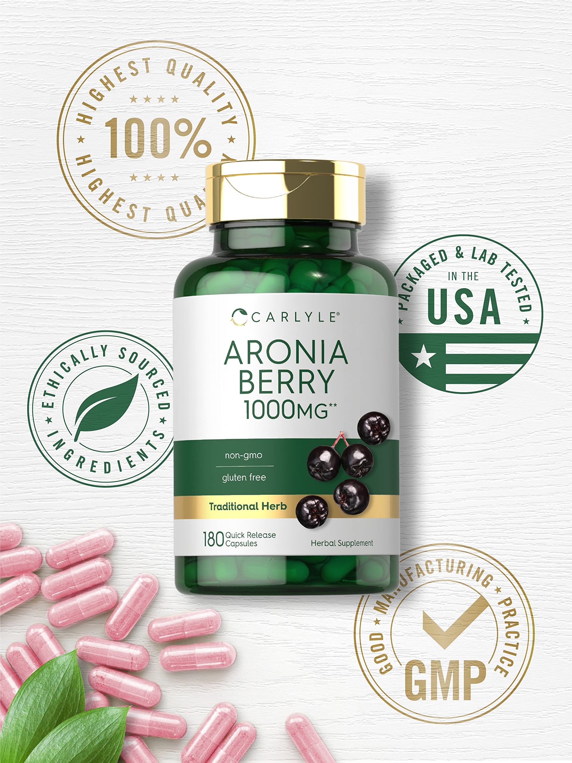 Carlyle Aronia Berry Capsules back view of packaging