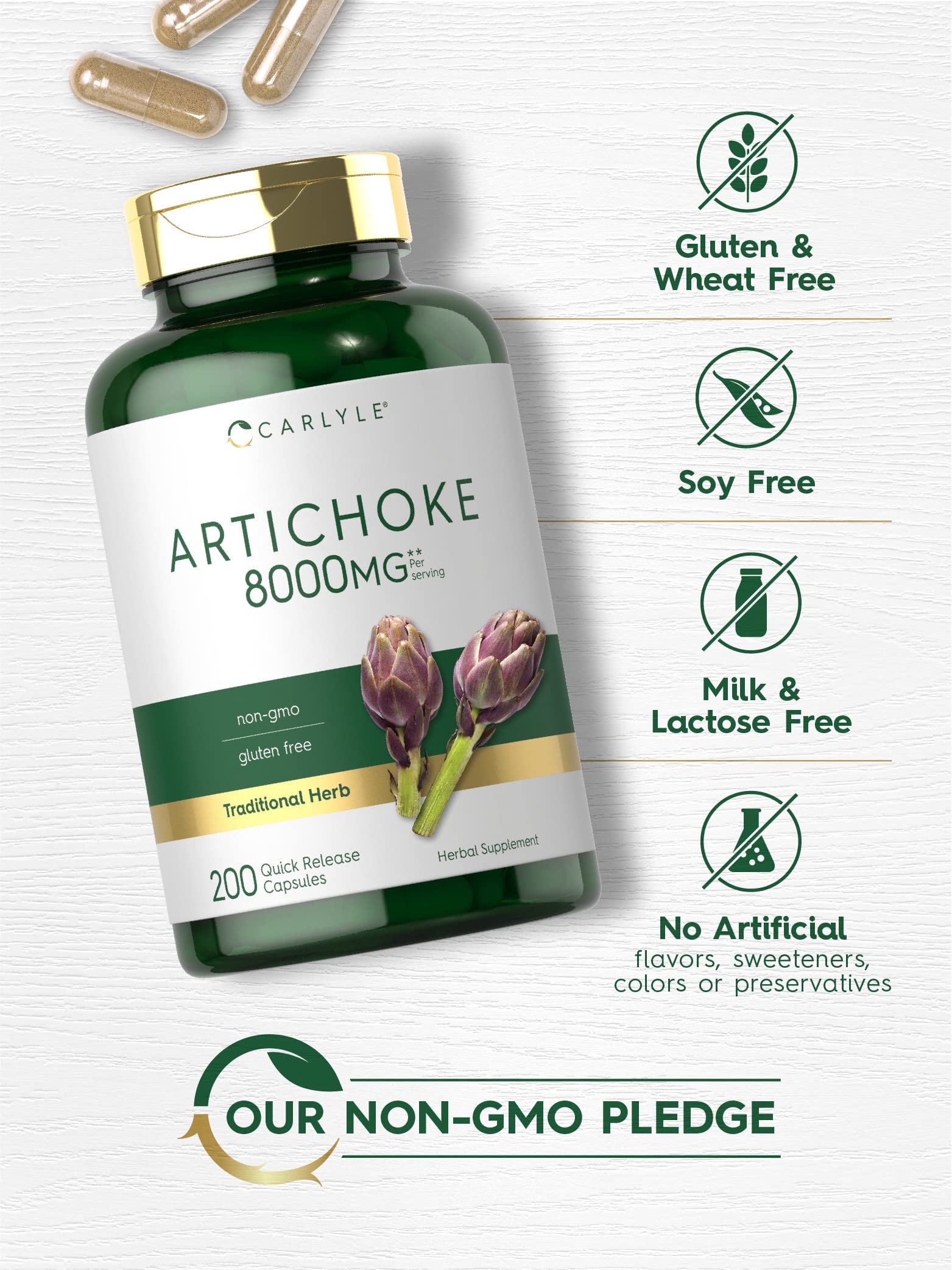 Carlyle Artichoke Leaf Extract Capsules close-up of capsules