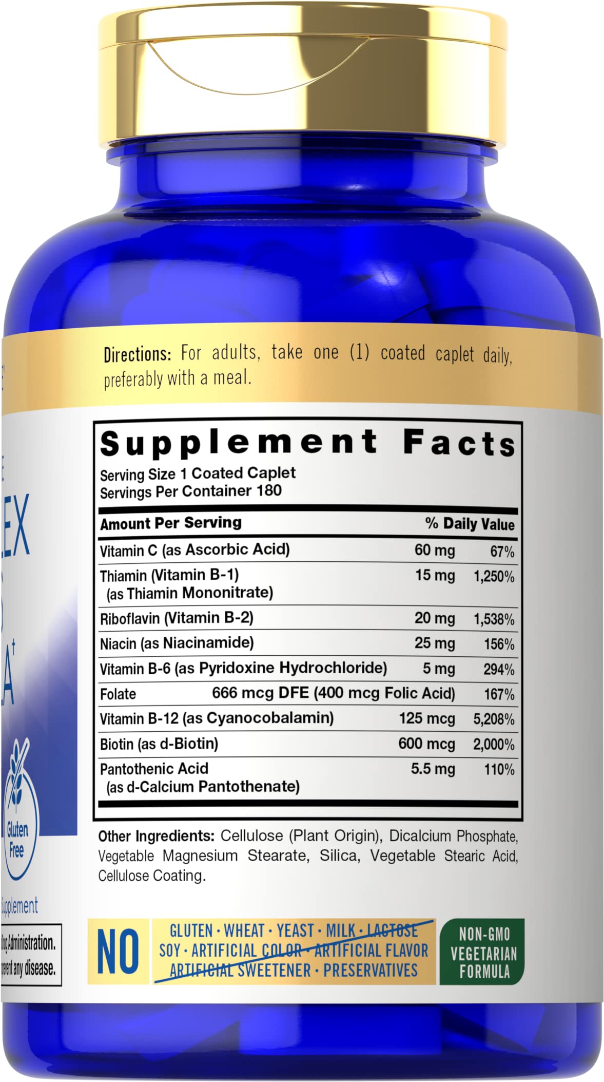 Carlyle B-Complex Vitamin Supplement side view showing caplet details