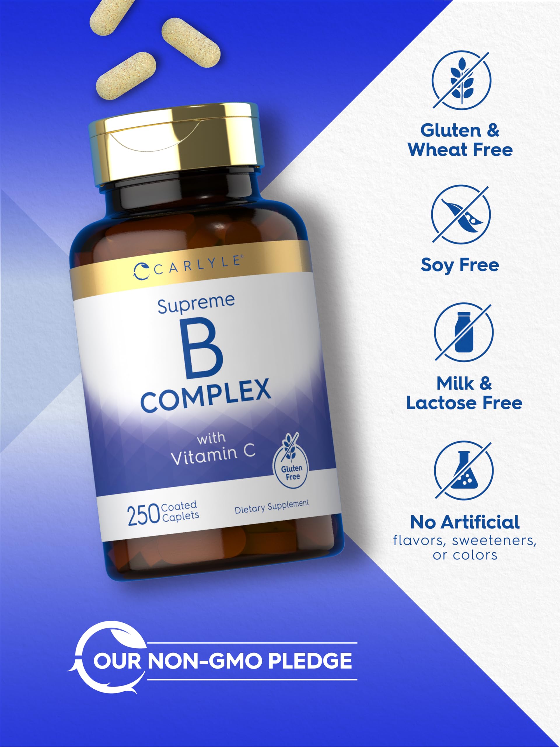 Carlyle B-Complex Vitamins 200mg vegetarian caplets back view