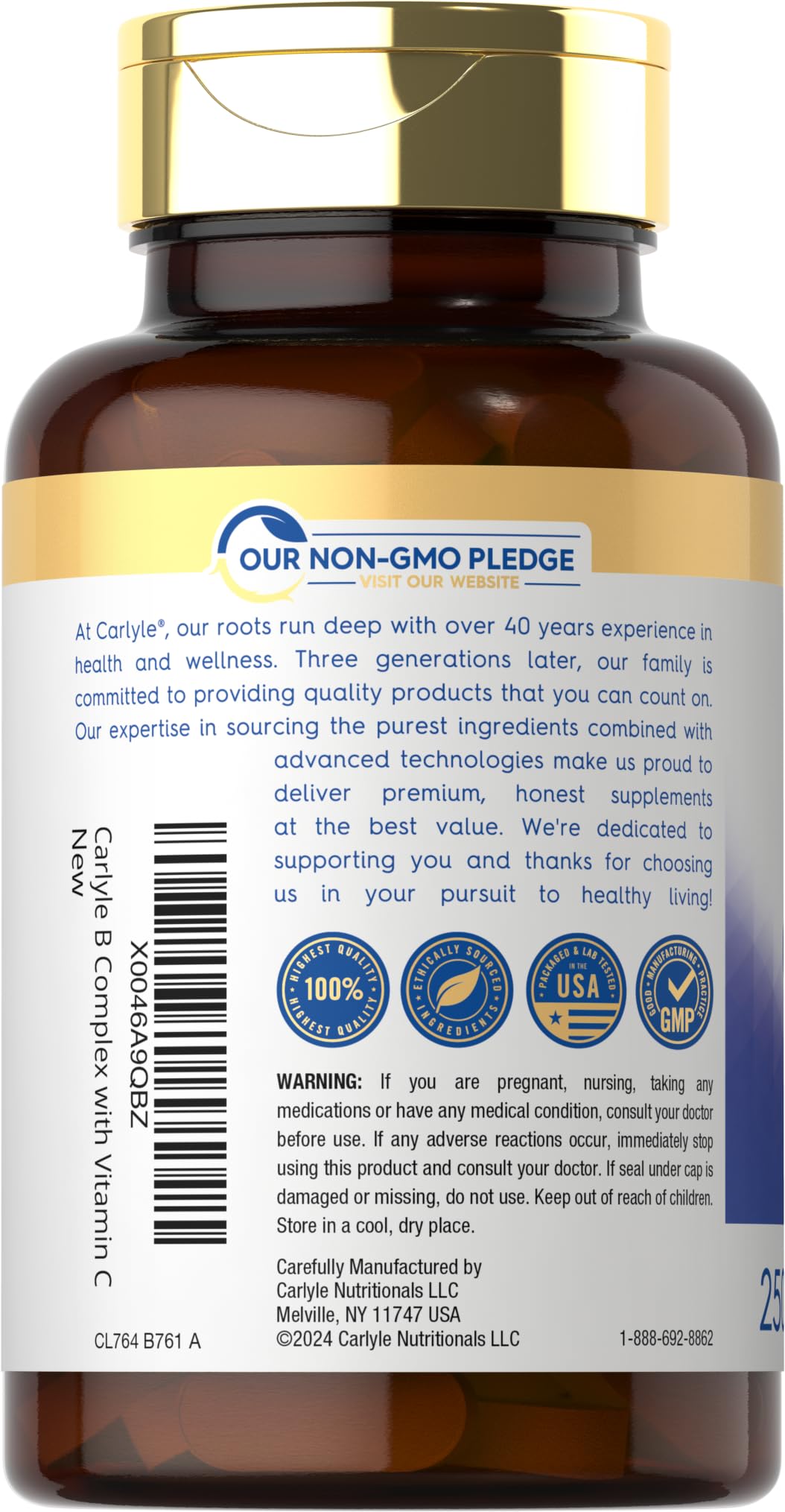 Carlyle B-Complex Vitamins 200mg vegetarian caplets packaging
