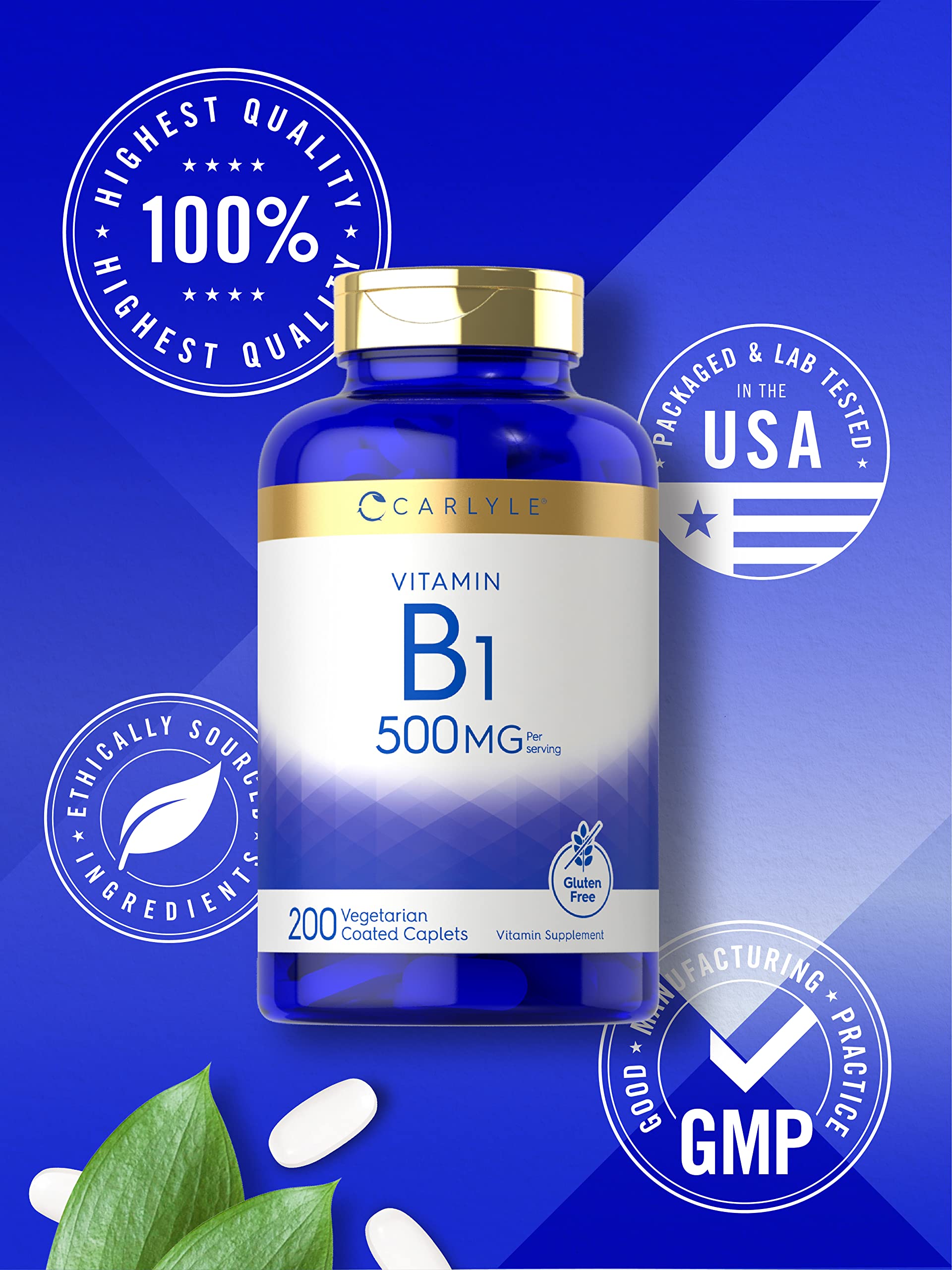 Carlyle B1 Thiamine 500mg caplets packaging dimensions