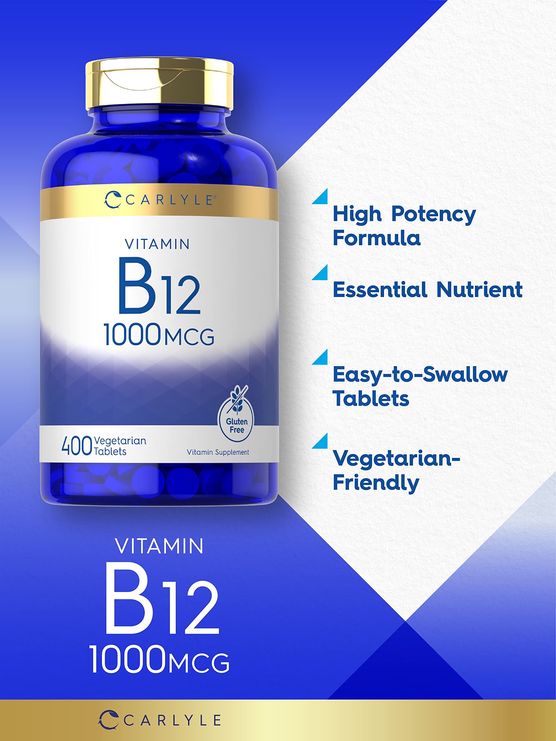 Carlyle B12 1000 vegetarian tablets on a surface