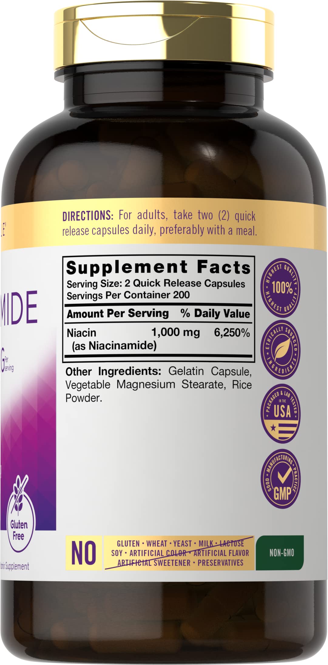 Carlyle B3 Niacin 1000mg capsules side view