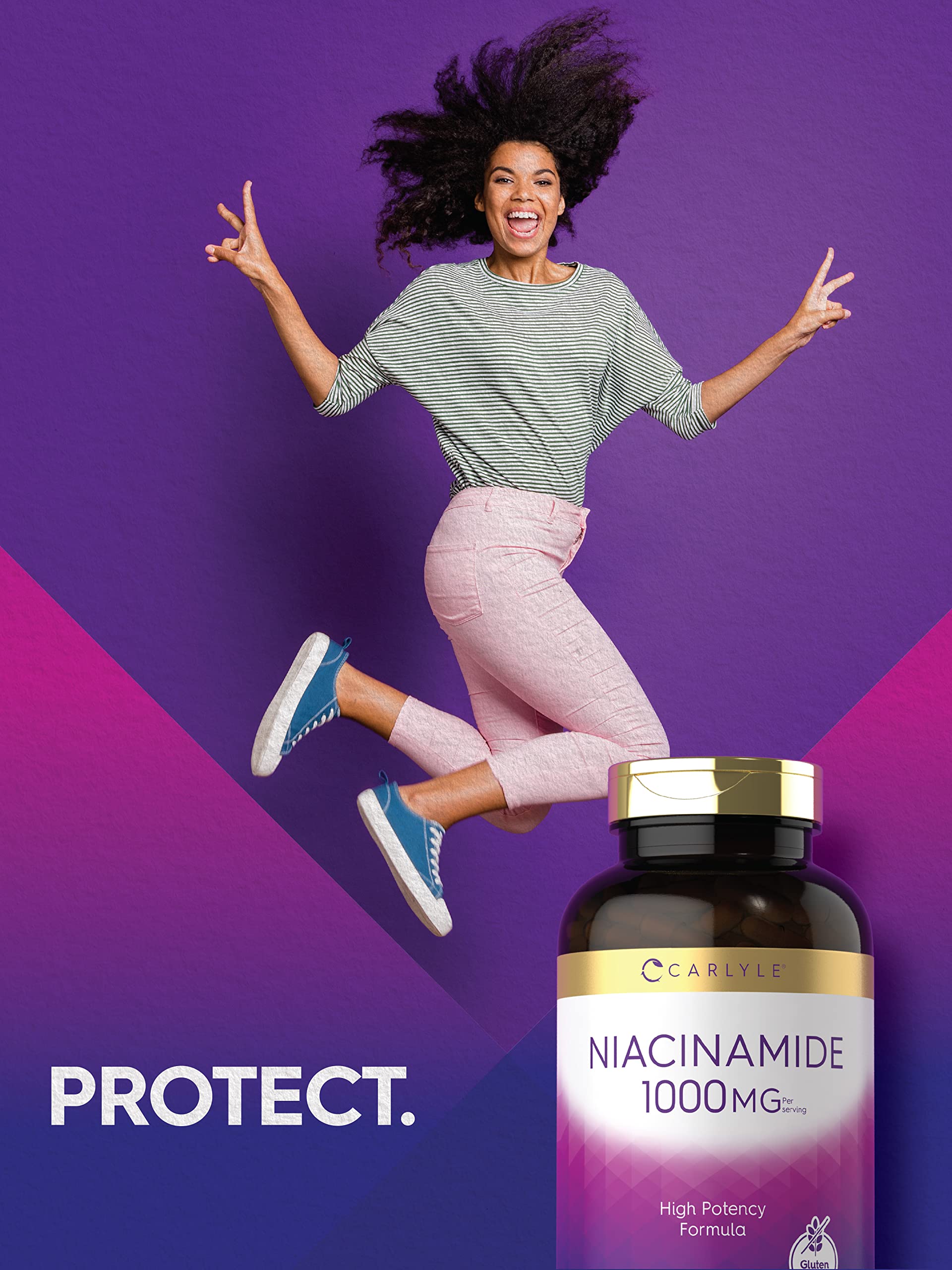 Carlyle B3 Niacin 1000mg capsules with a glass of water