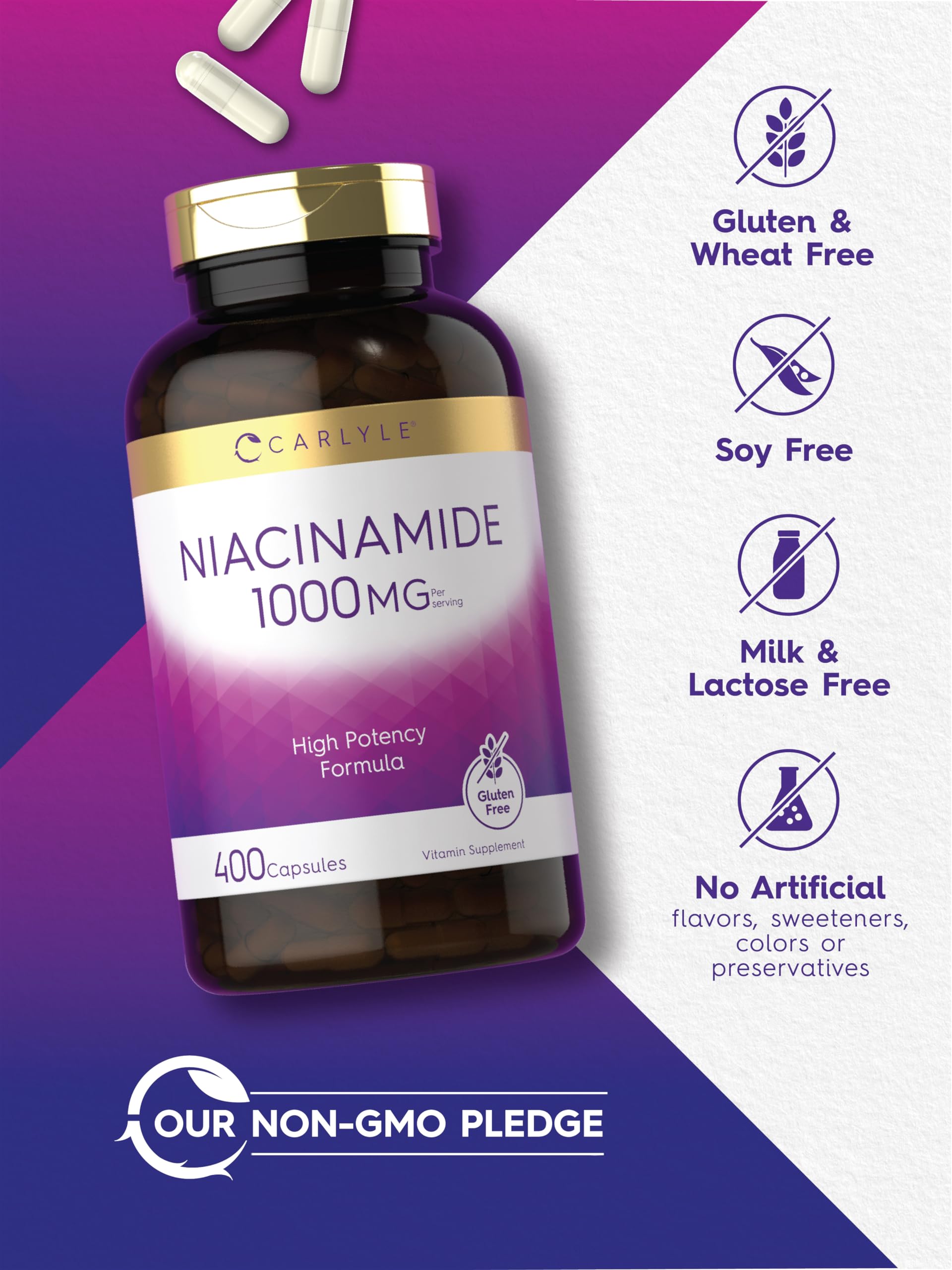 Carlyle B3 Niacin 1000mg capsules with ingredients