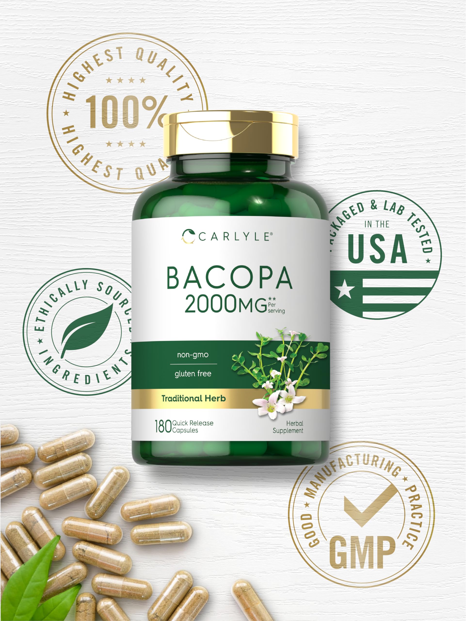 Carlyle Bacopa Monnieri Extract 500mg capsules close-up