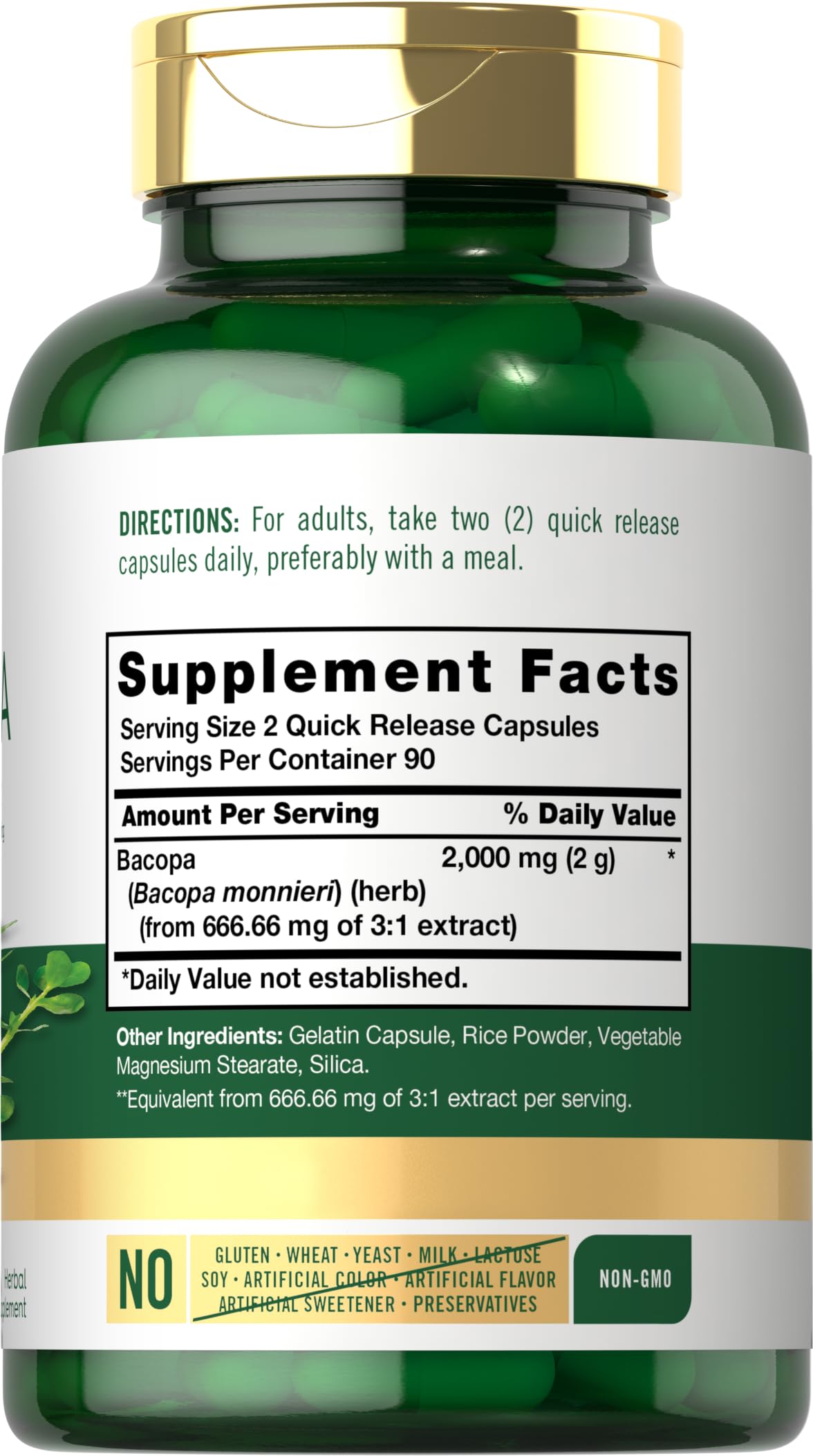 Carlyle Bacopa Monnieri Extract 500mg capsules side view