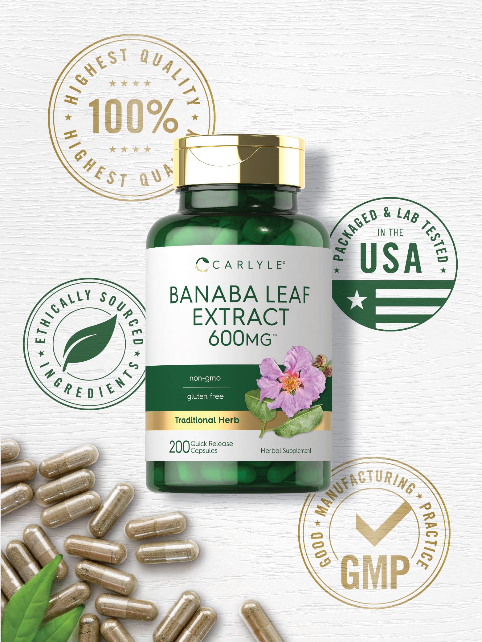 Carlyle Banaba Leaf Supplement gluten-free label