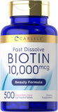 Carlyle Biotin 10,000 mcg Extra Strength Tablets front view