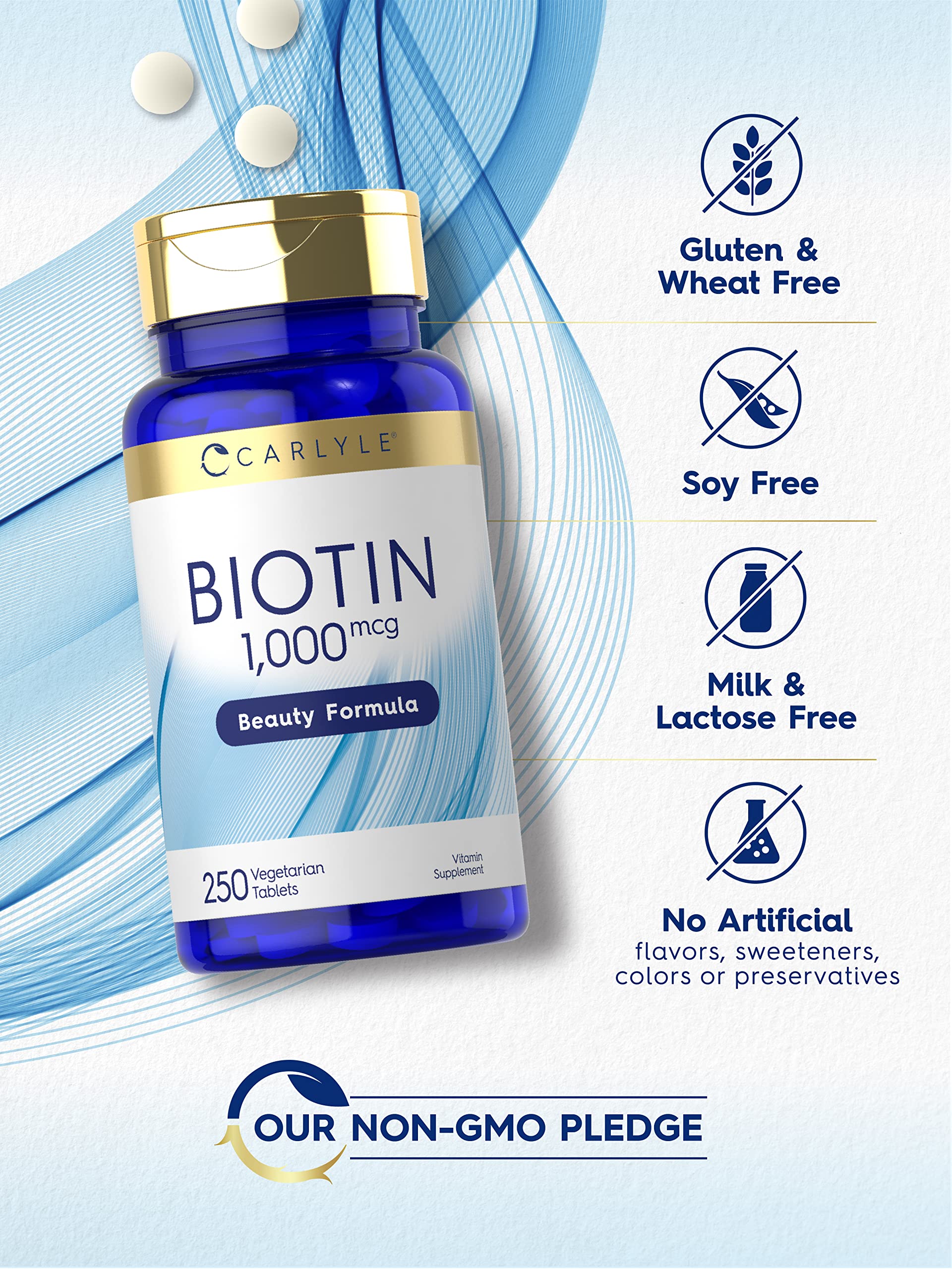 Carlyle Biotin 1000 Extra Strength Vegetarian Tablets close-up of tablets