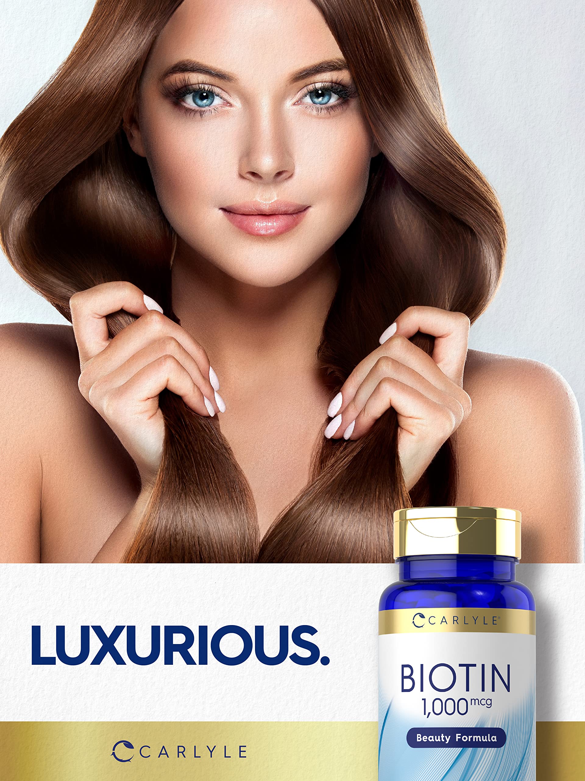 Carlyle Biotin 1000 Extra Strength Vegetarian Tablets on a wooden table