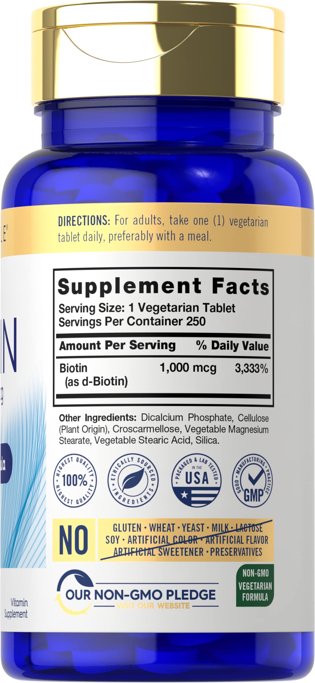 Carlyle Biotin 1000 Extra Strength Vegetarian Tablets side view