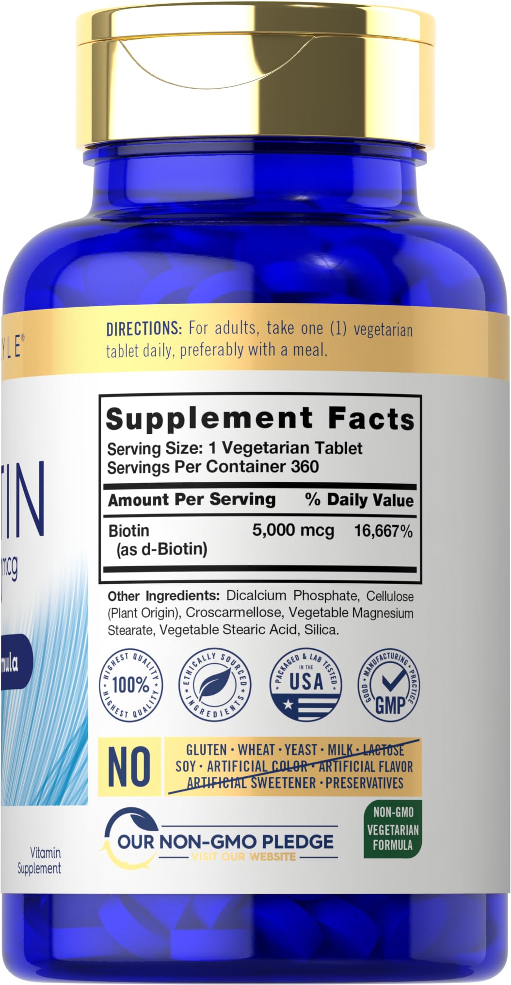 Carlyle Biotin 5000 mcg Extra Strength Tablets side view