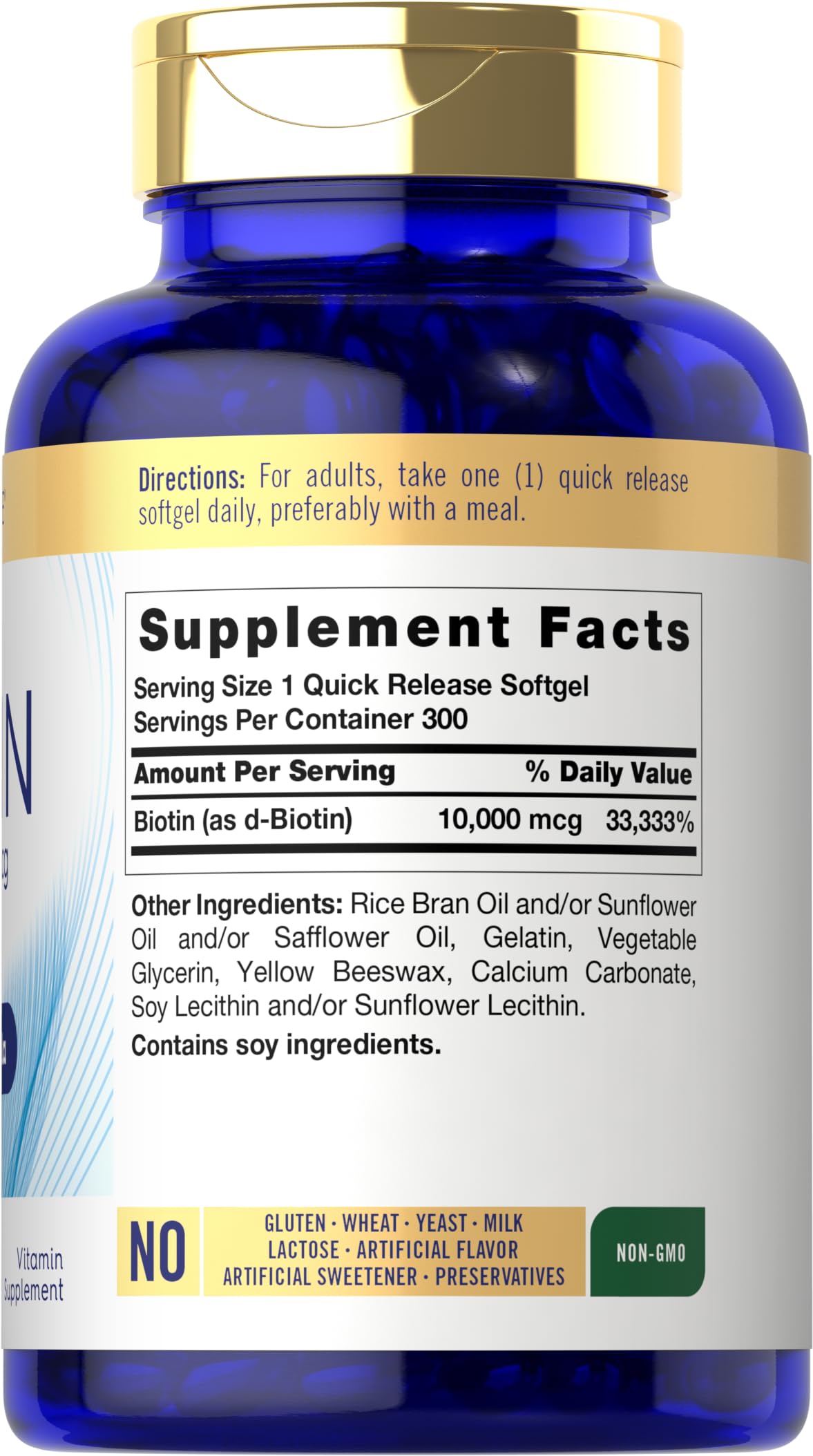 Carlyle Biotin softgels close-up with label details