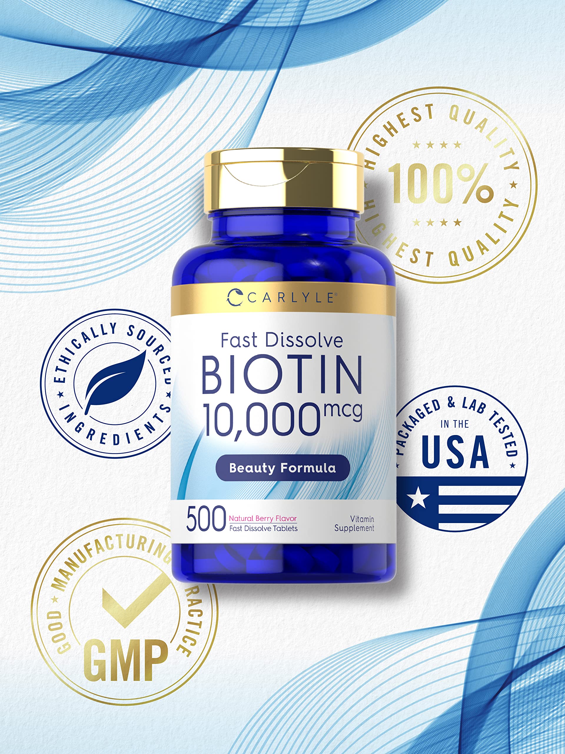 Carlyle Biotin tablets in a hand for size reference