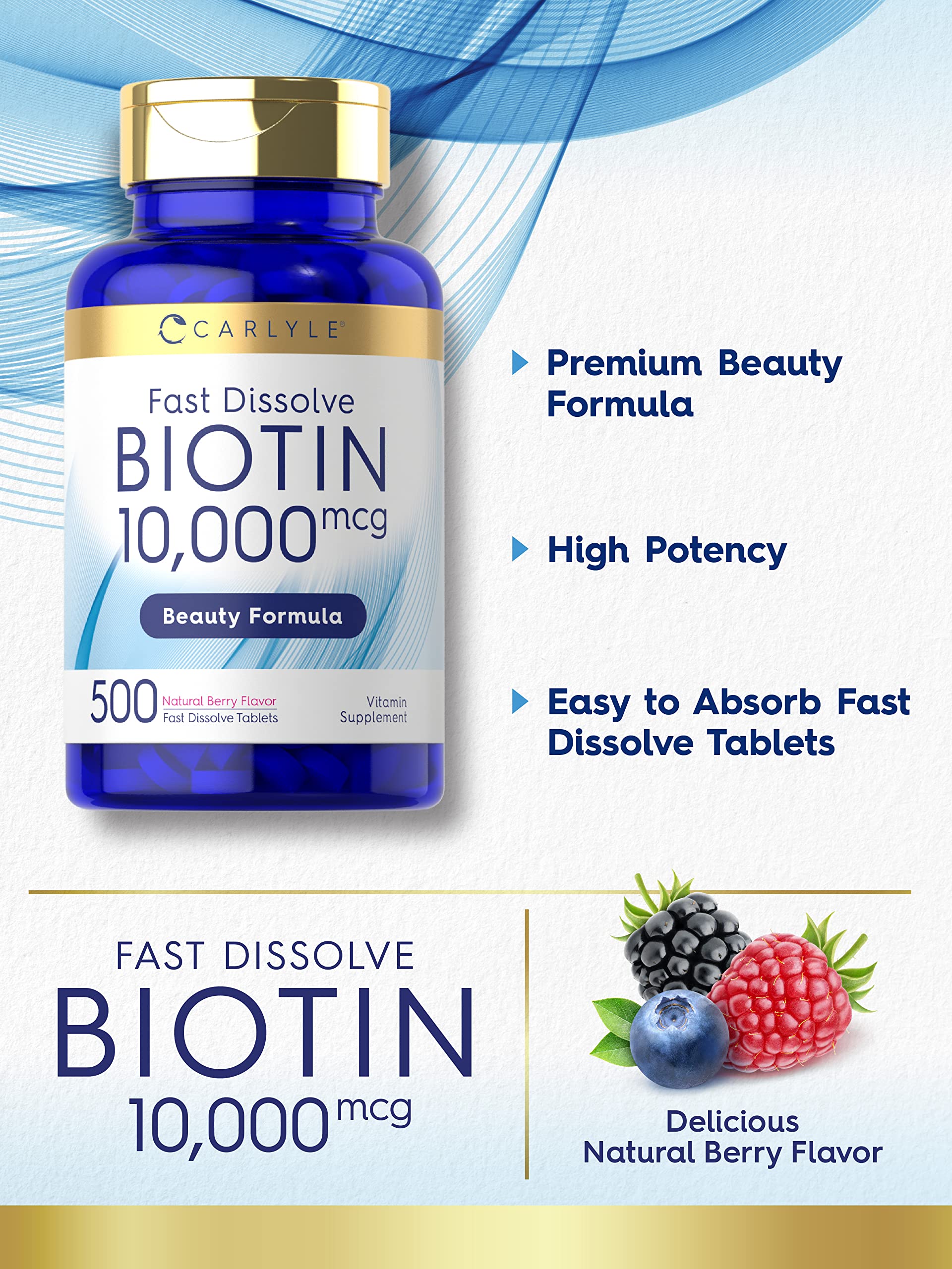 Carlyle Biotin tablets showing fast dissolve feature