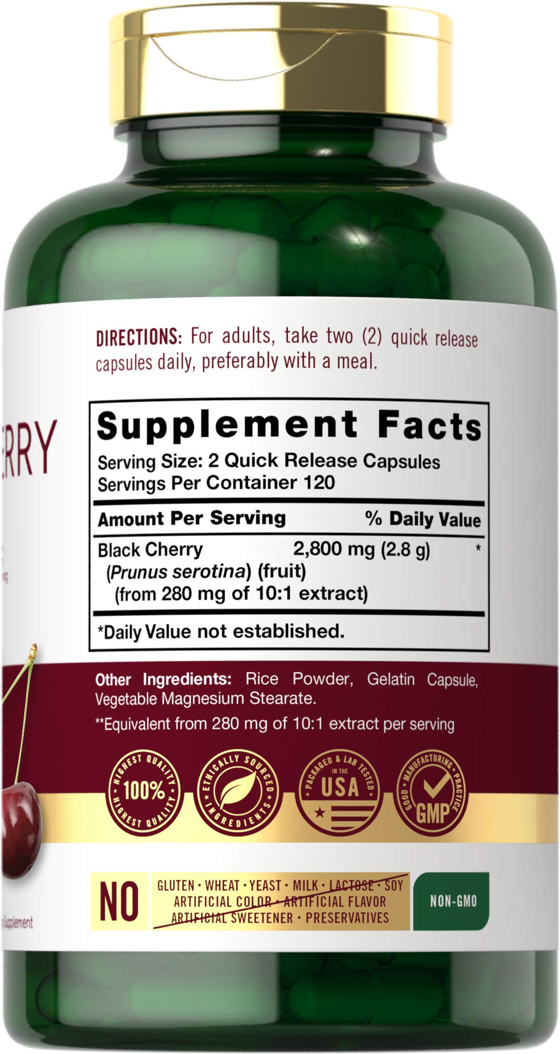 Carlyle Black Cherry Extract 1000mg capsules side view