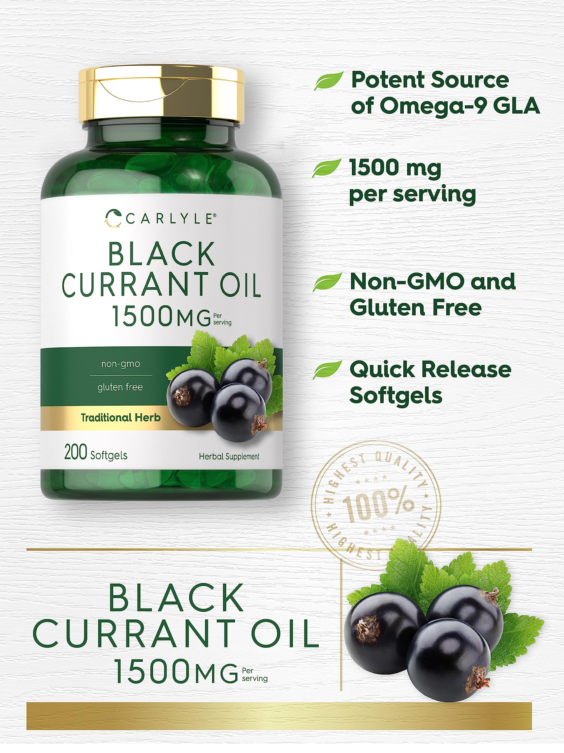 Carlyle Black Currant Oil softgel side view