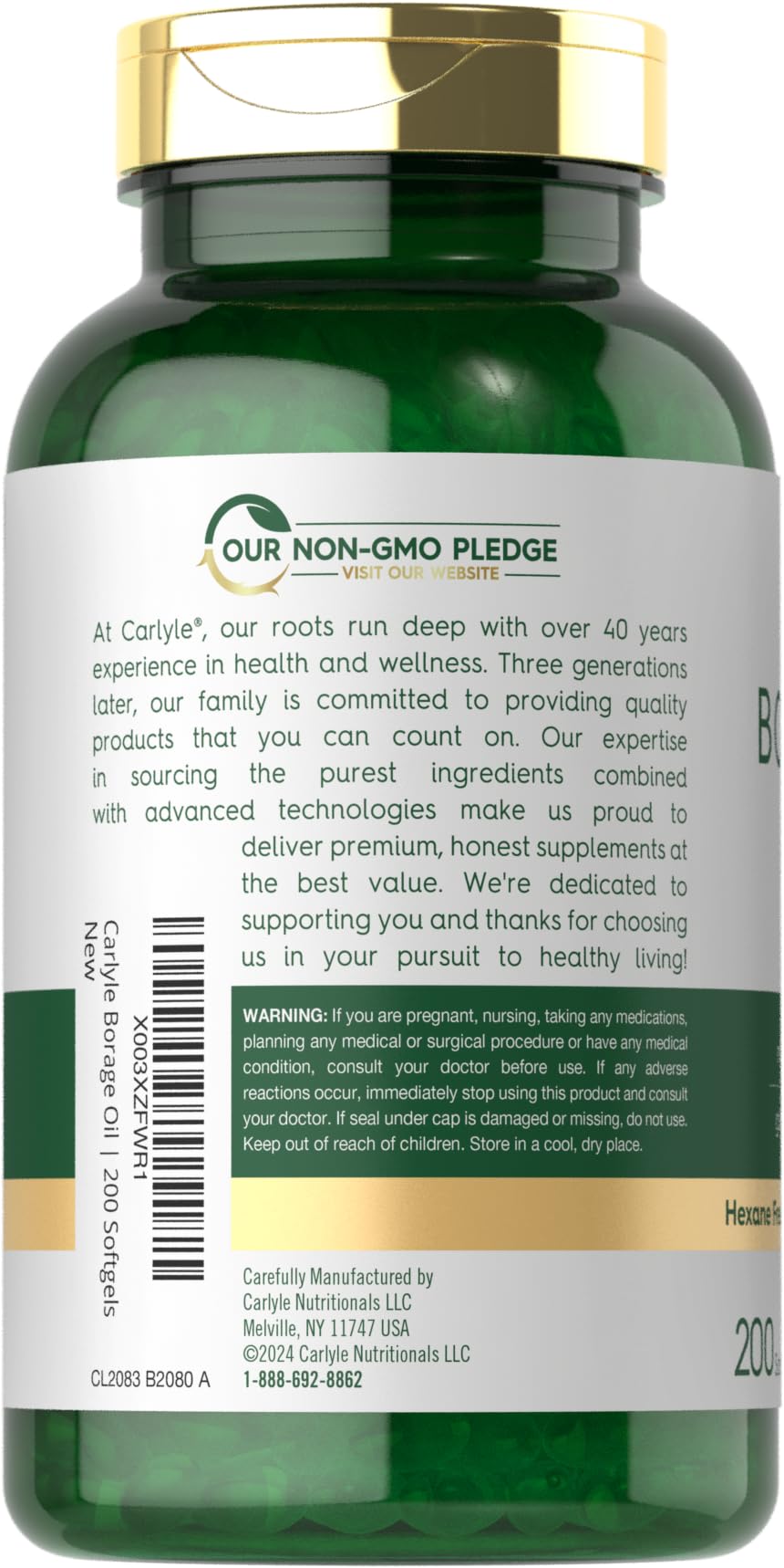 Carlyle Borage Oil Omega-6 Softgels side view