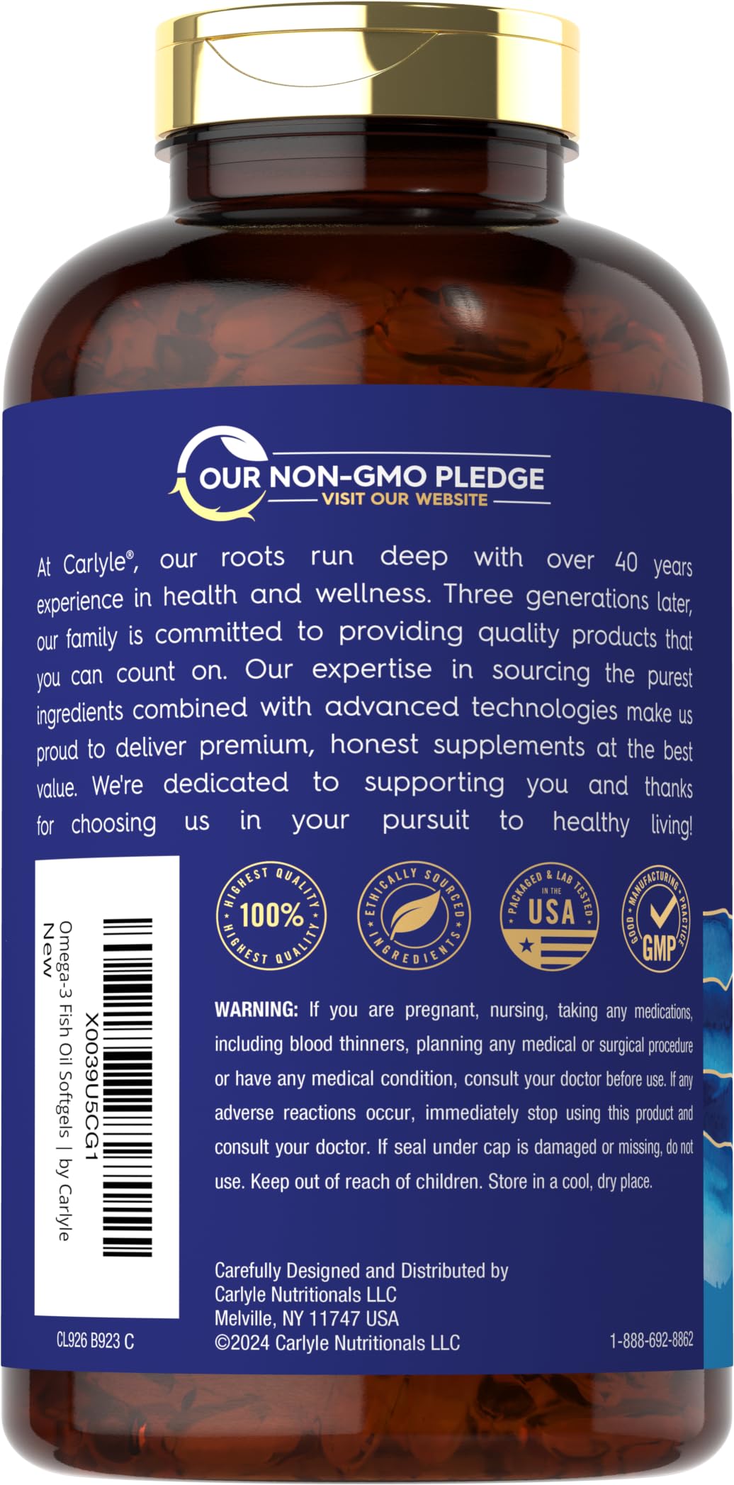 Carlyle Burpless Omega-3 Fish Oil 300 count bottle