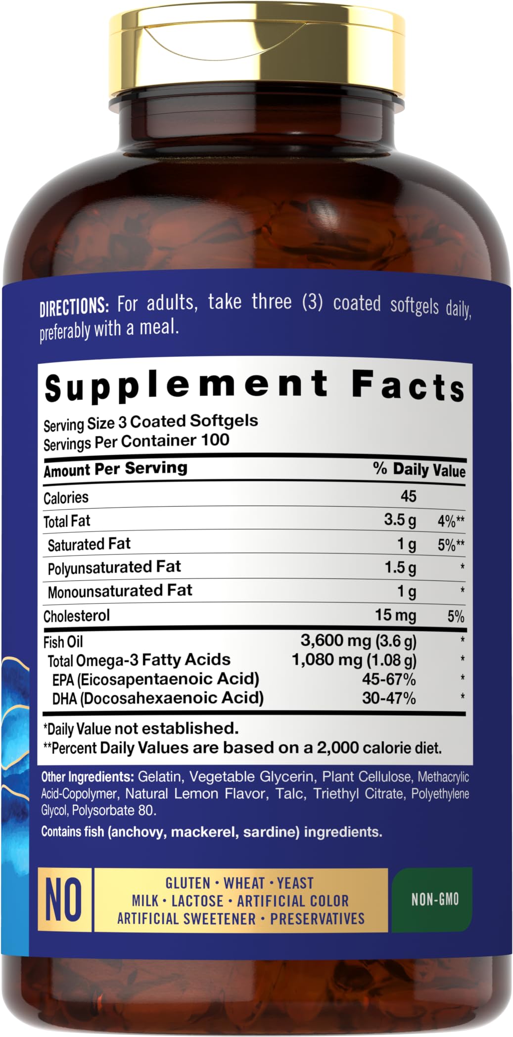 Carlyle Burpless Omega-3 Fish Oil 3600mg softgels side view