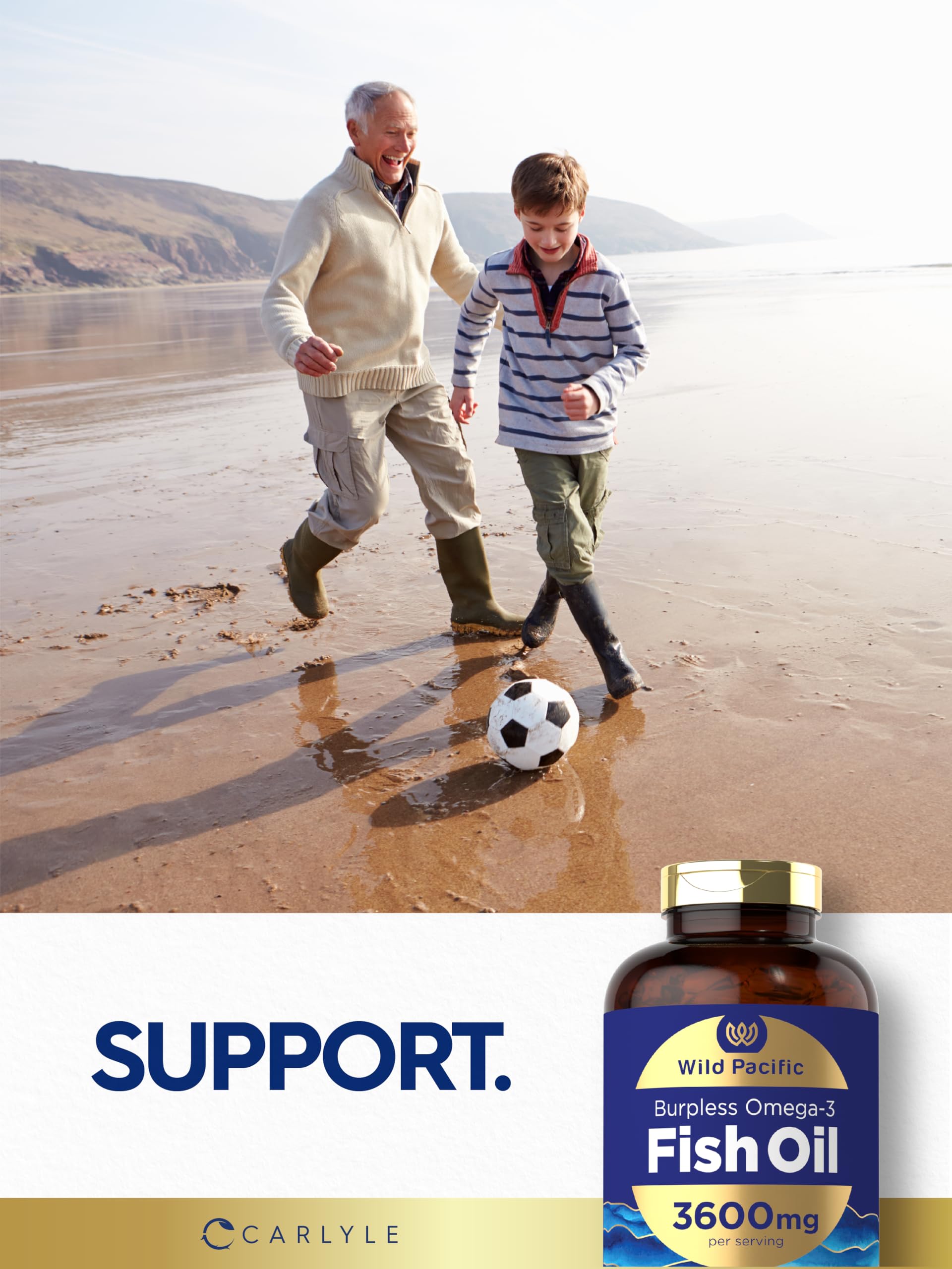 Carlyle Burpless Omega-3 Fish Oil bottle with lemon