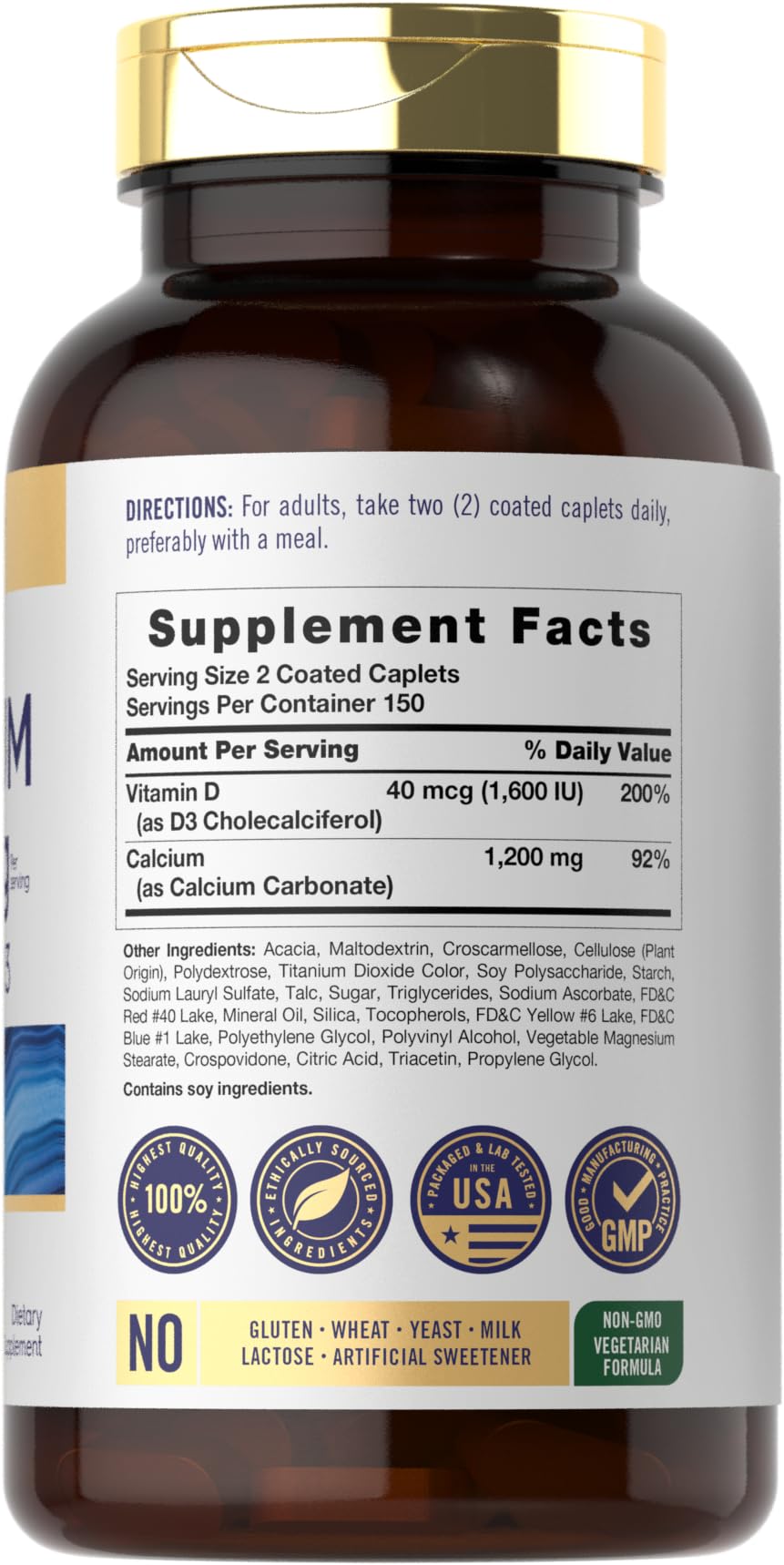 Carlyle Calcium + D3 caplets side view with packaging