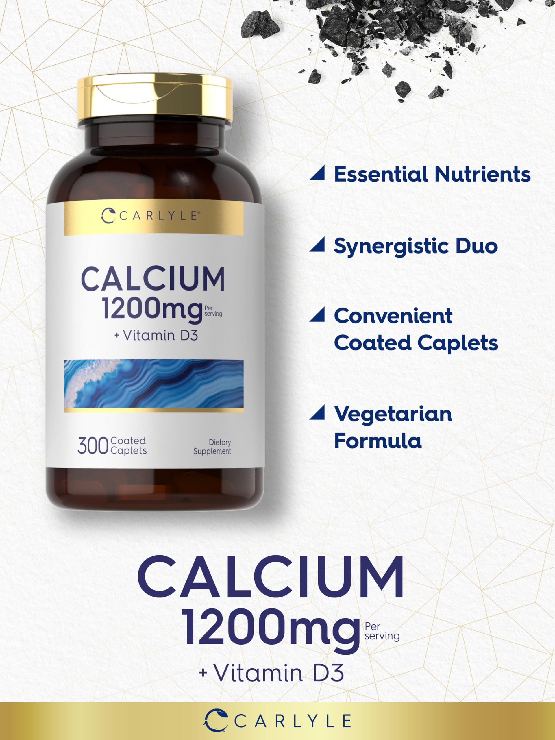 Carlyle Calcium + D3 caplets with a measuring spoon for dosage