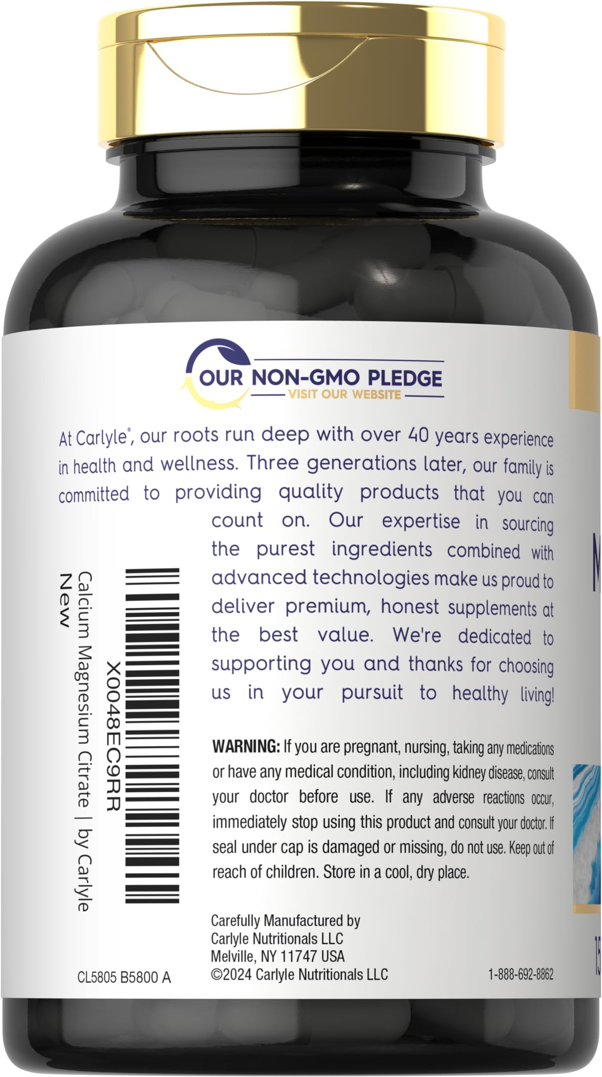Carlyle Calcium Magnesium Vitamin D3 Capsules bottle with label