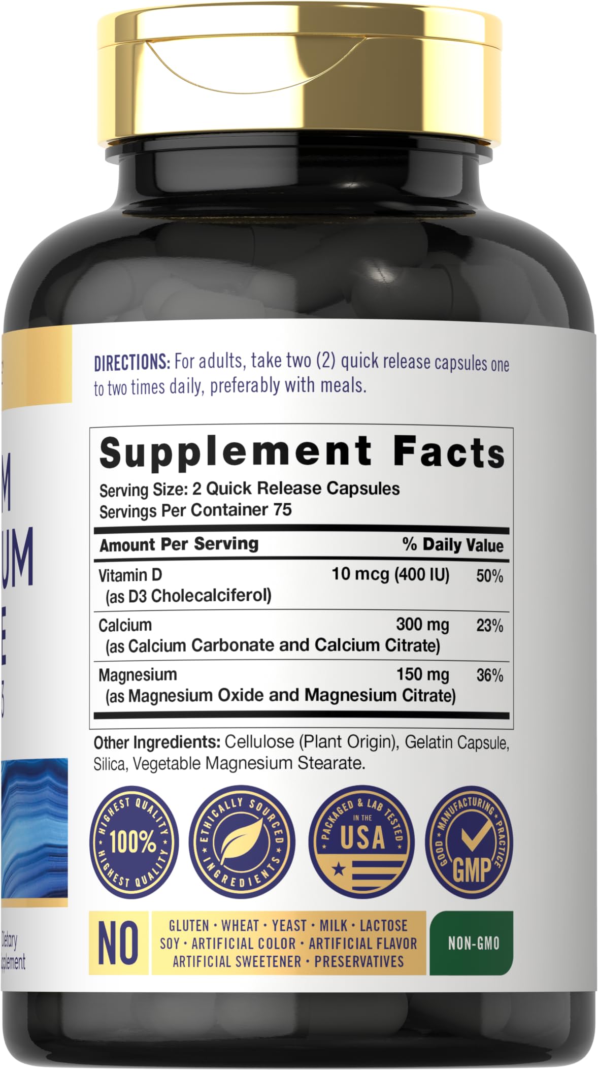 Carlyle Calcium Magnesium Vitamin D3 Capsules side view