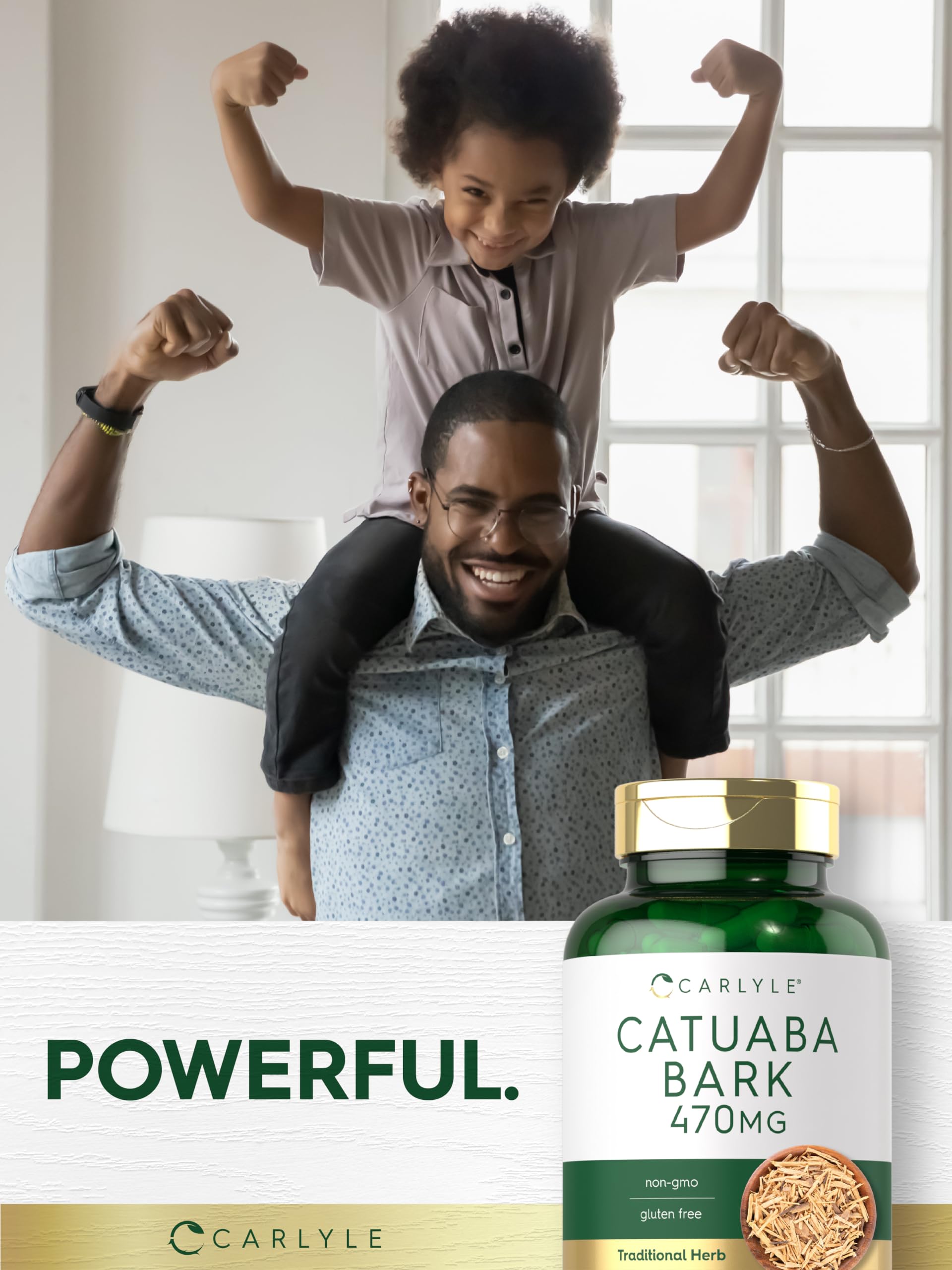 Carlyle Catuaba Bark 470mg capsules in a hand