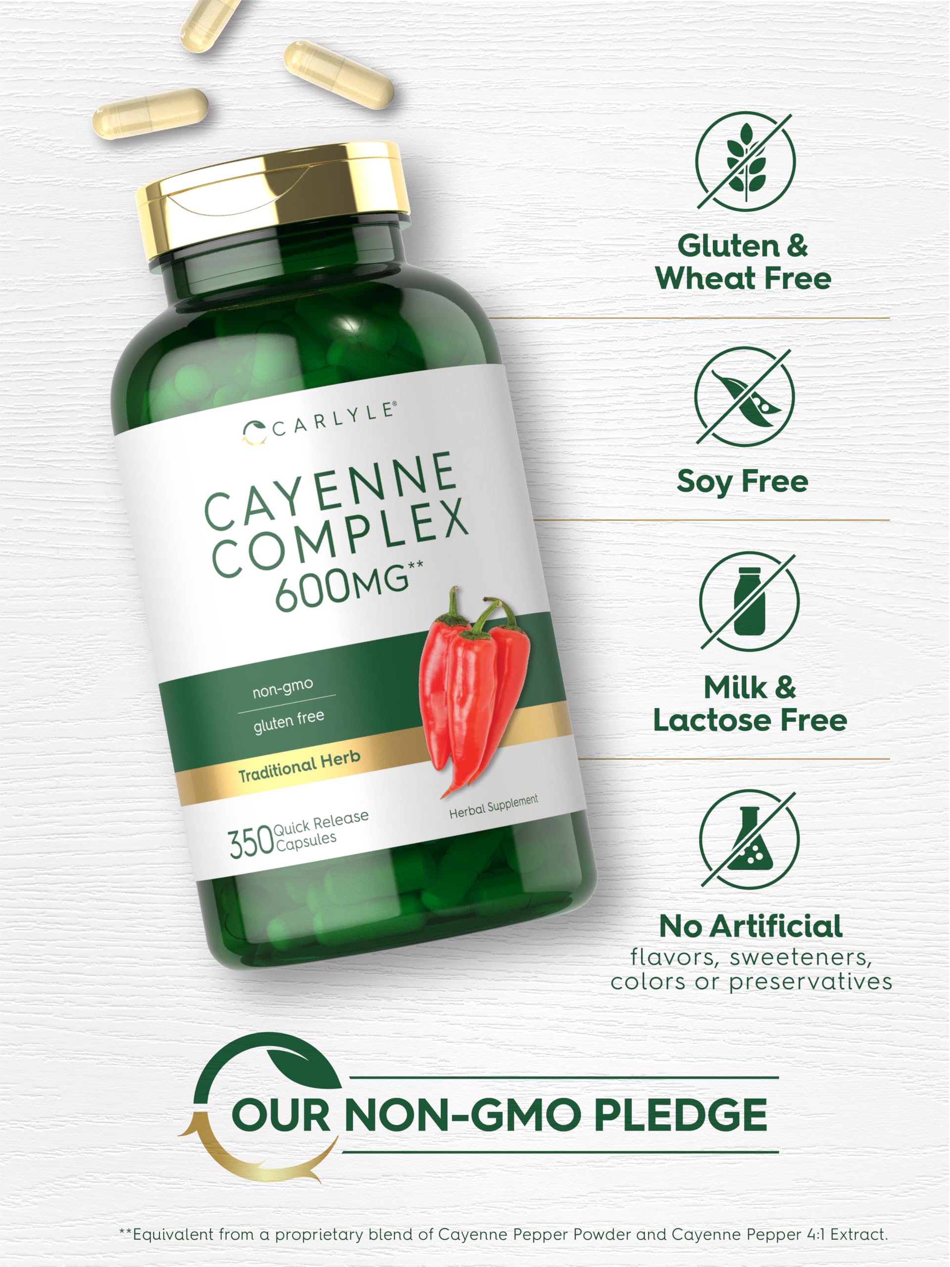 Carlyle Cayenne Pepper Capsules 500mg lifestyle scene with herbal ingredients