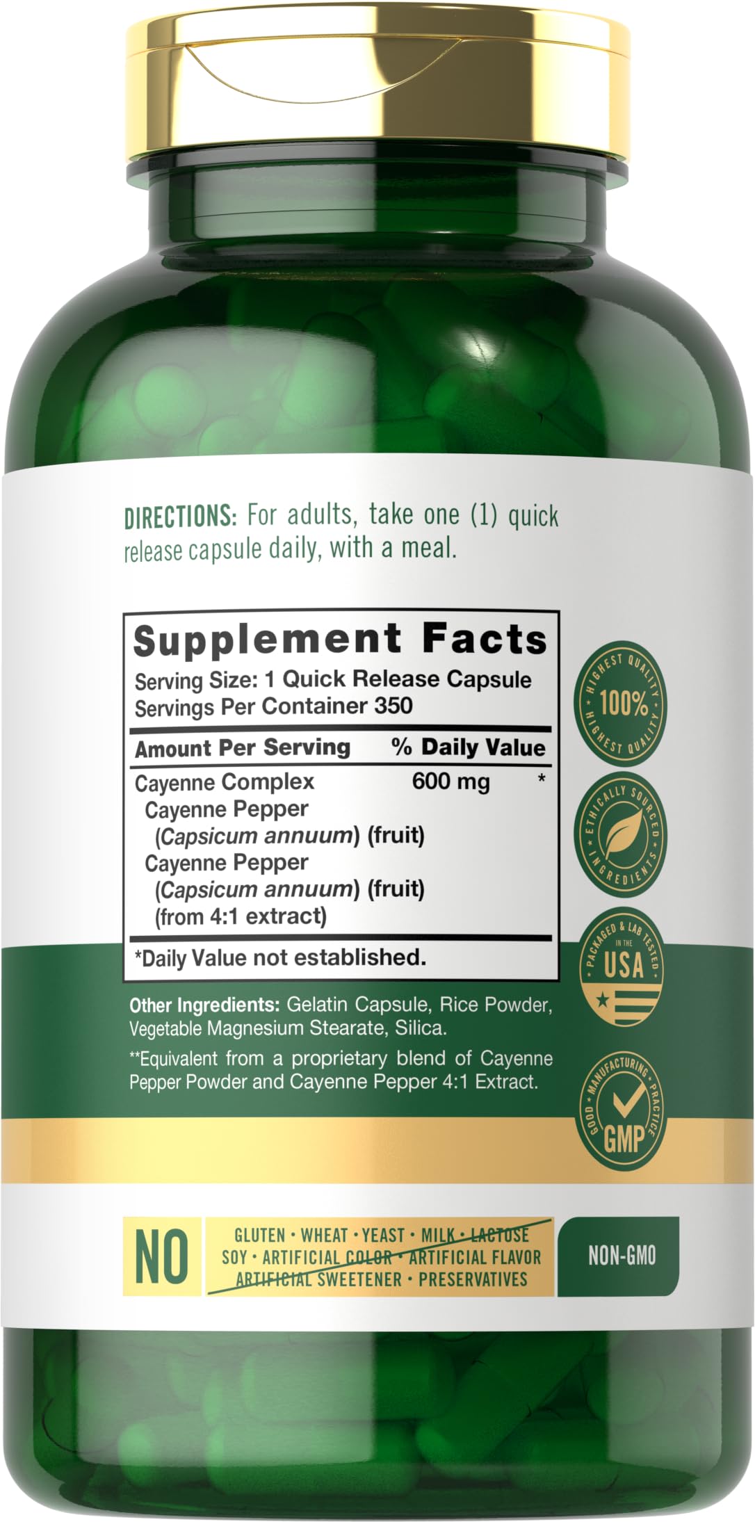 Carlyle Cayenne Pepper Capsules 500mg side view showing capsule details