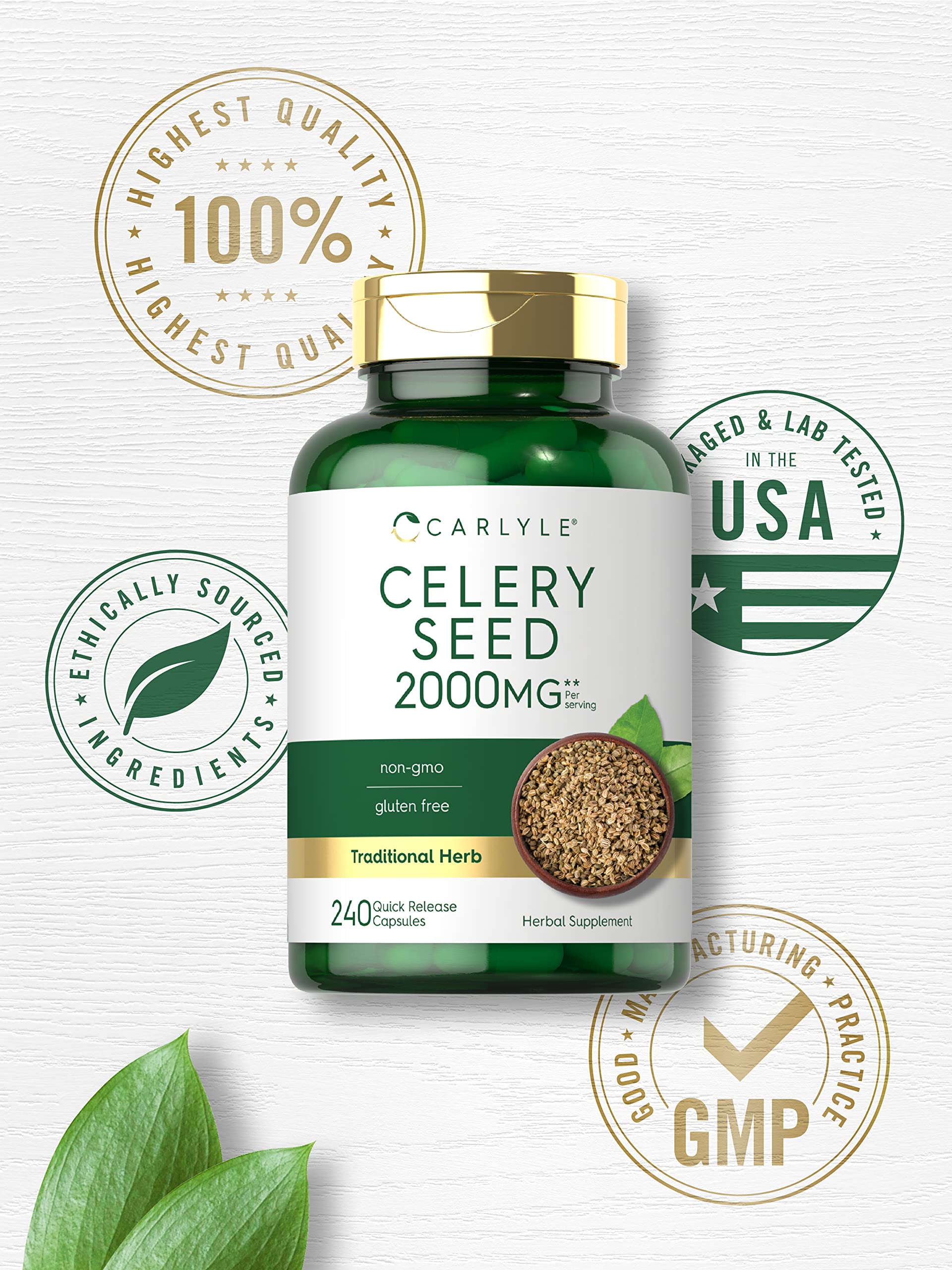 Carlyle Celery Seed Capsules 175g on a wooden surface