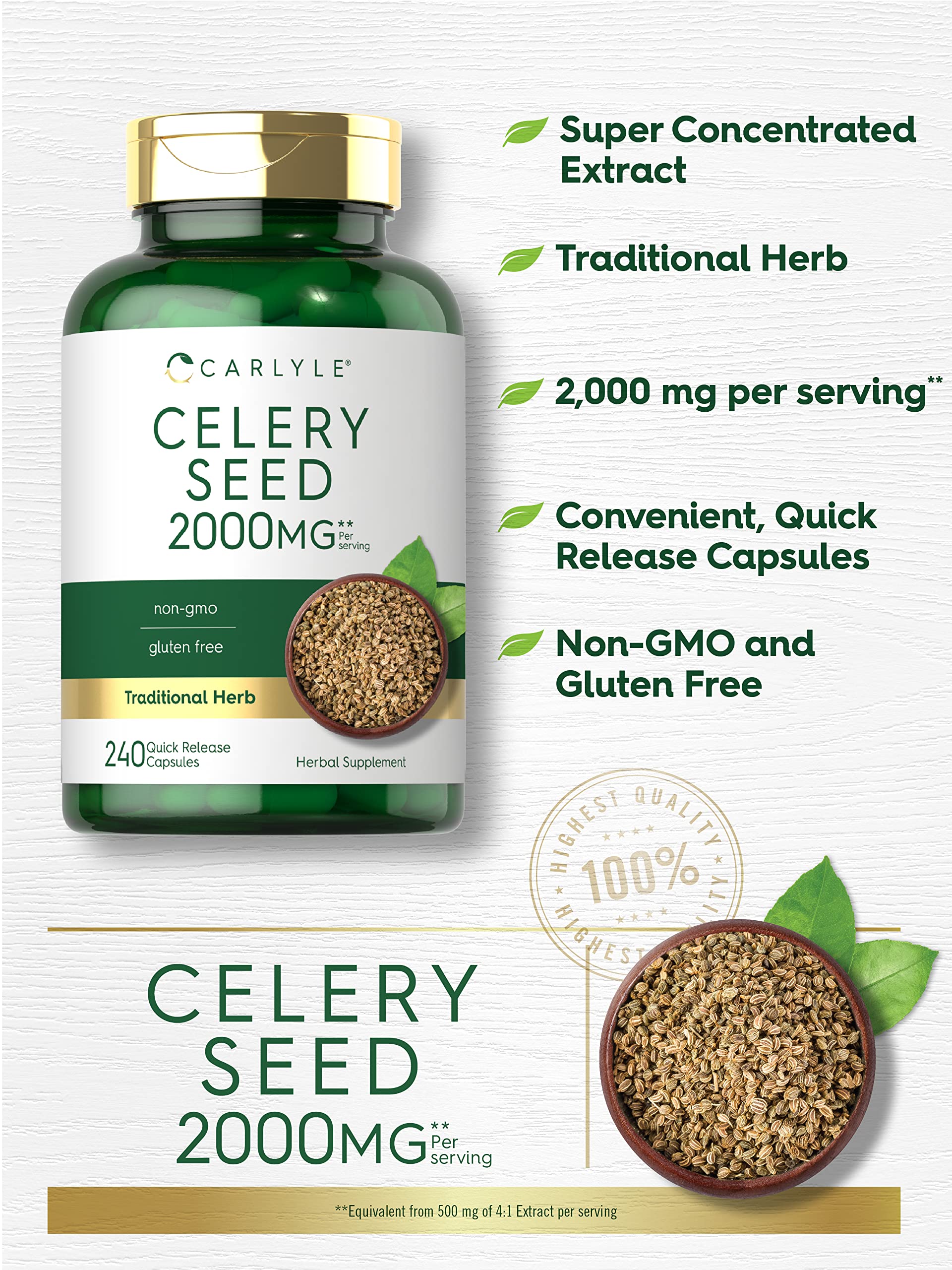 Carlyle Celery Seed Capsules 175g side view with ingredients list