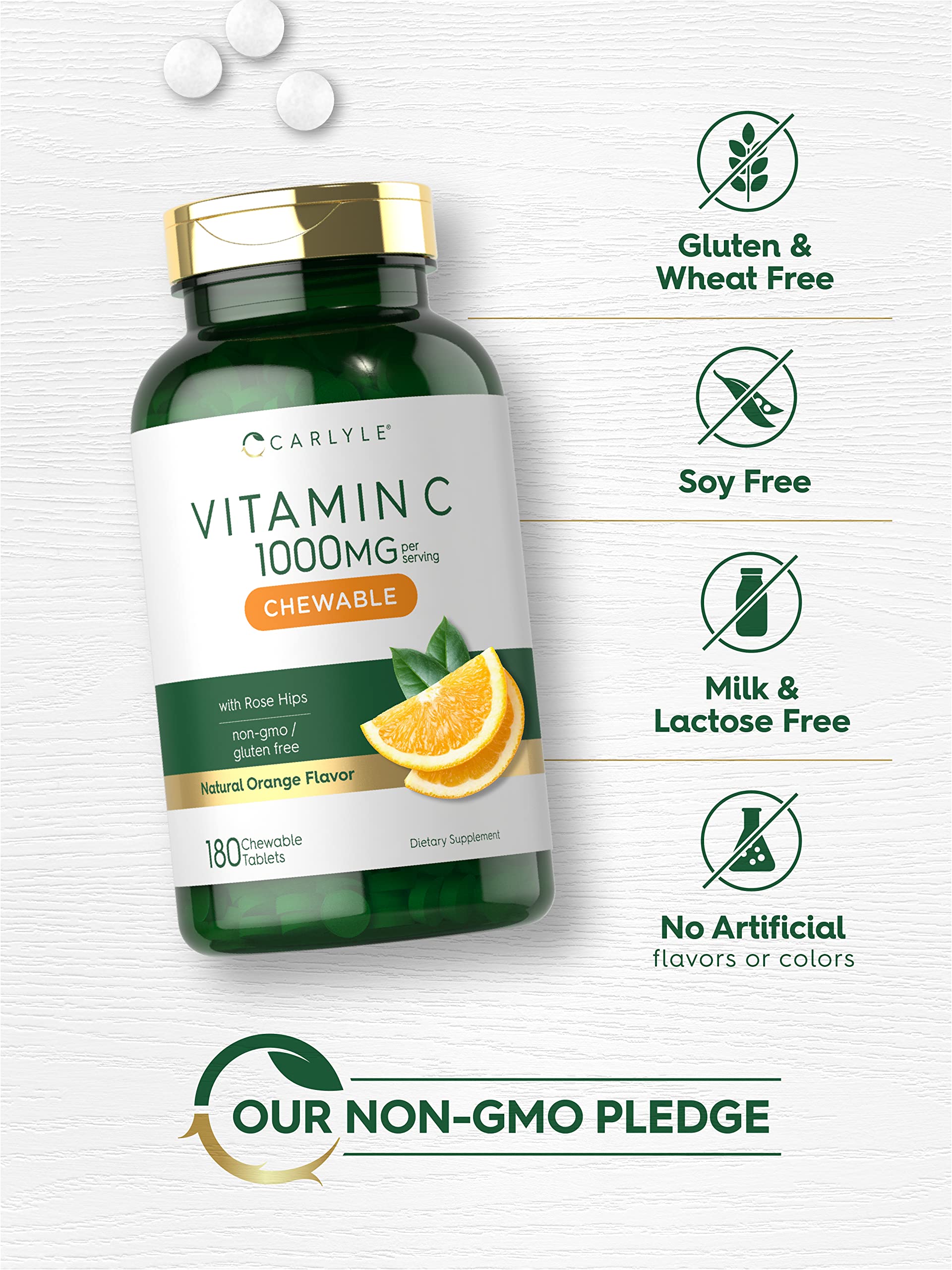 Carlyle Chewable Vitamin C 1000mg chewable tablet close-up