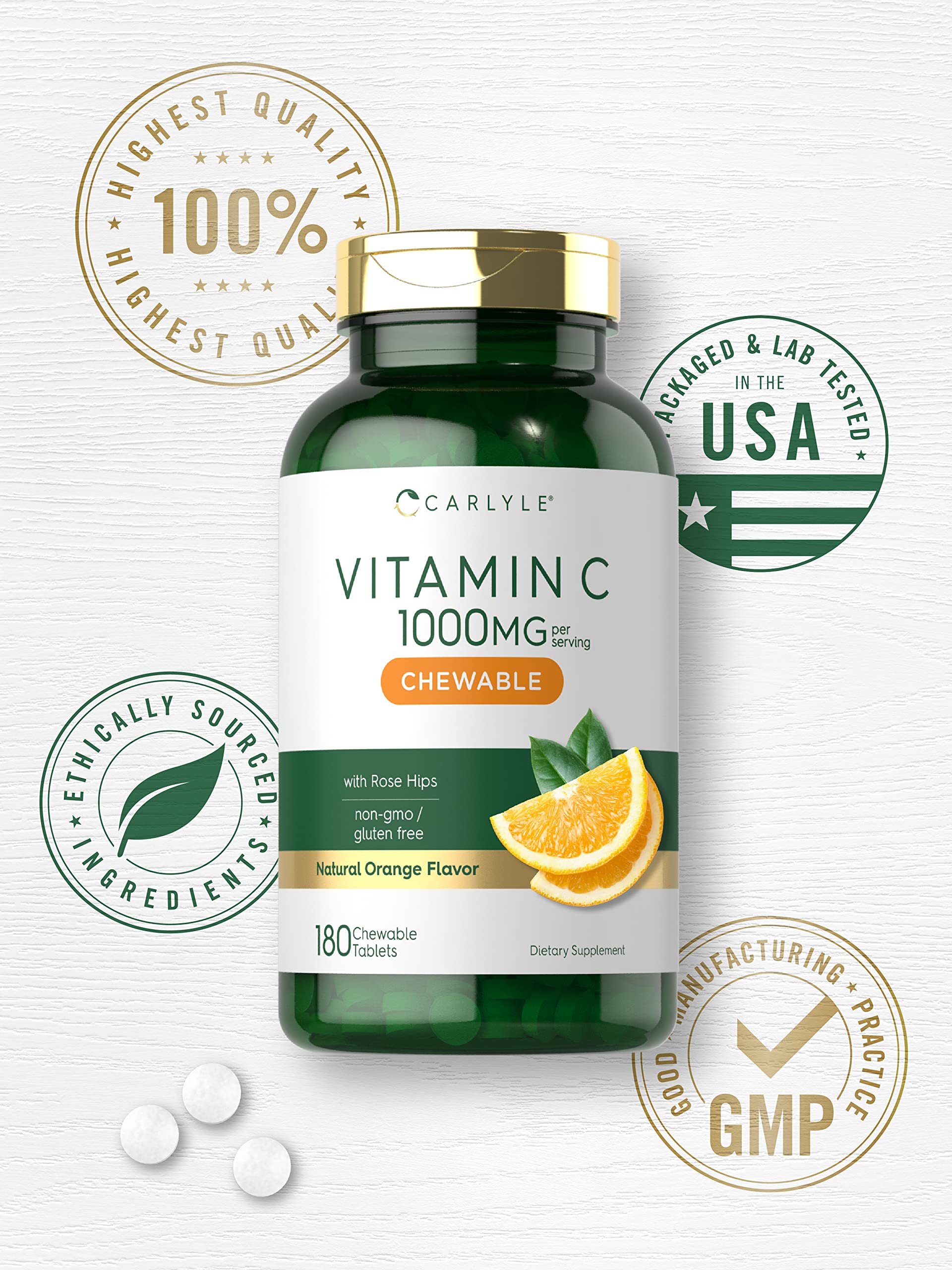 Carlyle Chewable Vitamin C 1000mg with Rose Hips back view