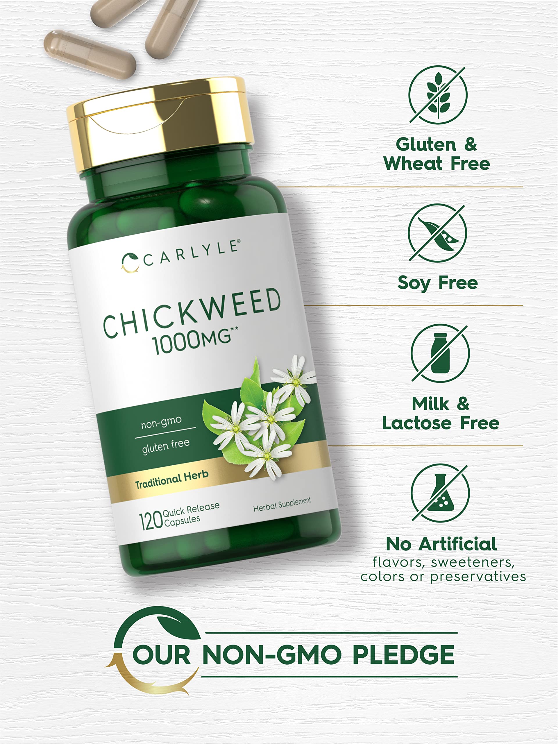 Carlyle Chickweed Capsules 1000mg back view of the bottle