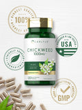 Carlyle Chickweed Capsules 1000mg capsules on a wooden table
