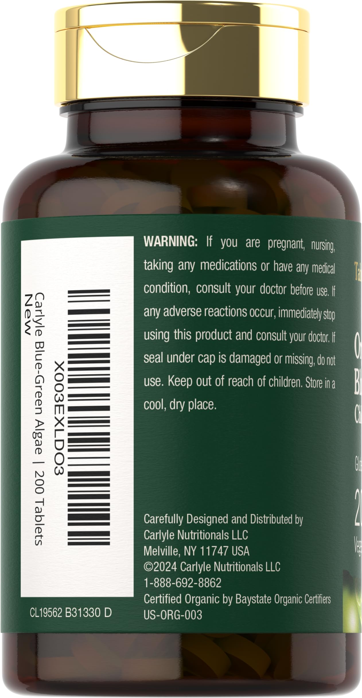 Carlyle Chlorella Tablets 250mg side view