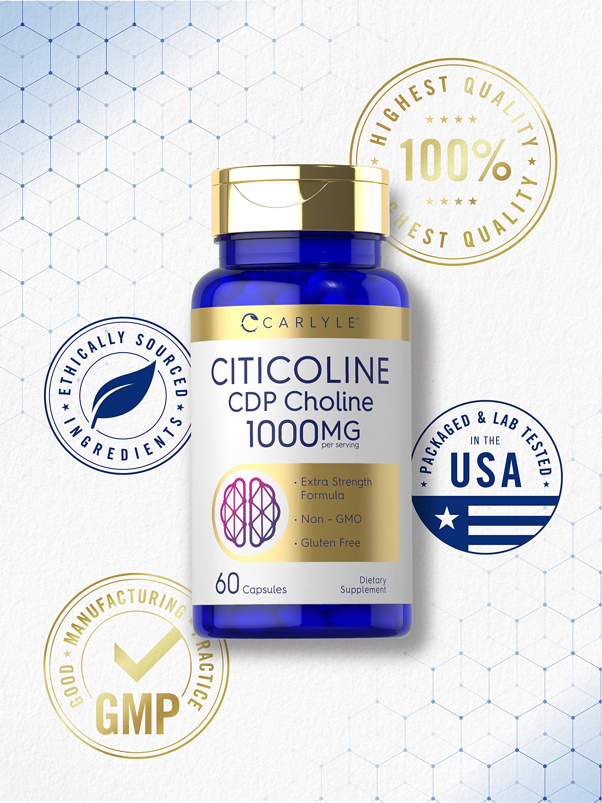 Carlyle Citicoline Elite capsules on a wooden table