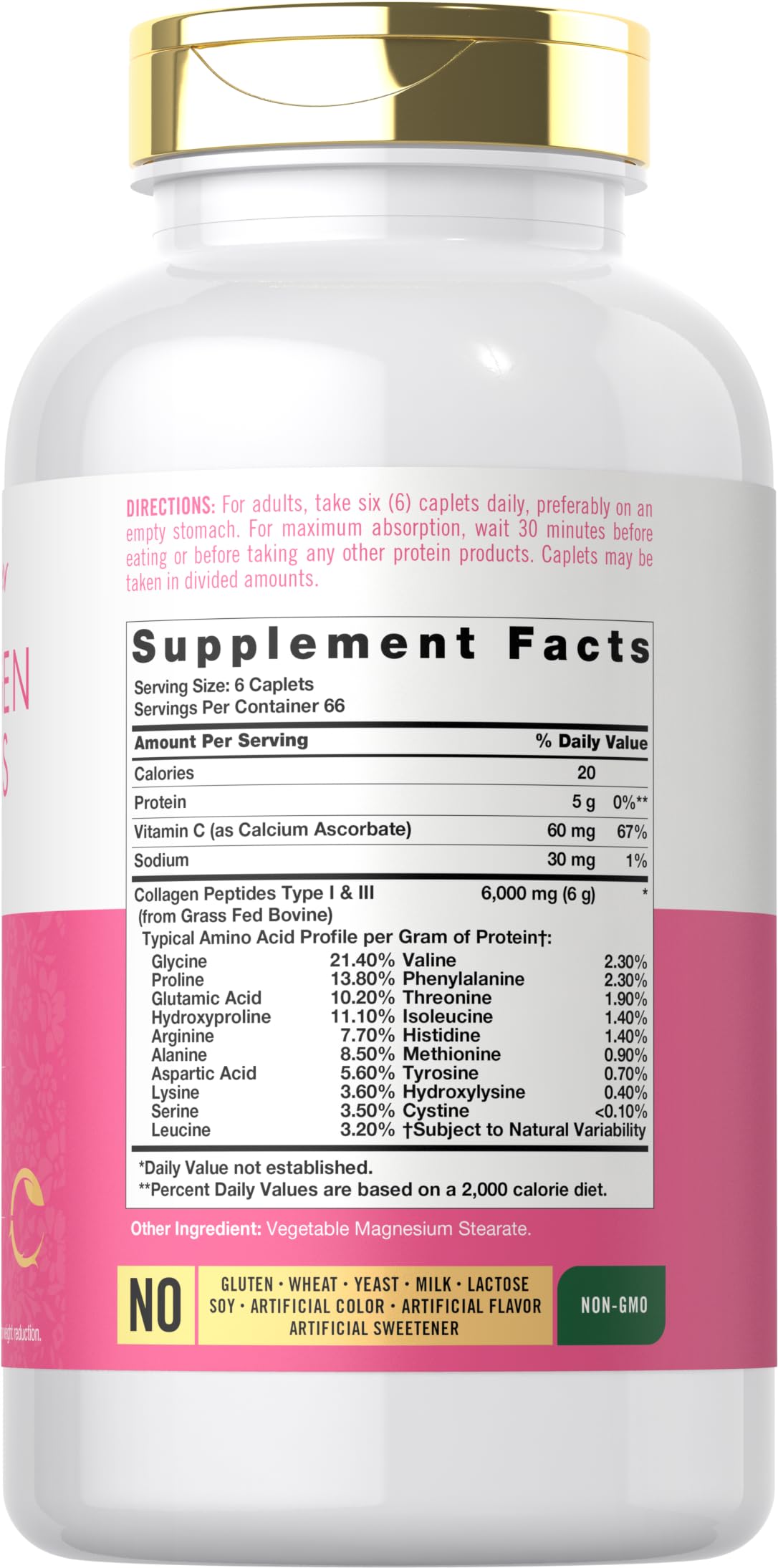 Carlyle Collagen Peptides Caplets 6000mg side view