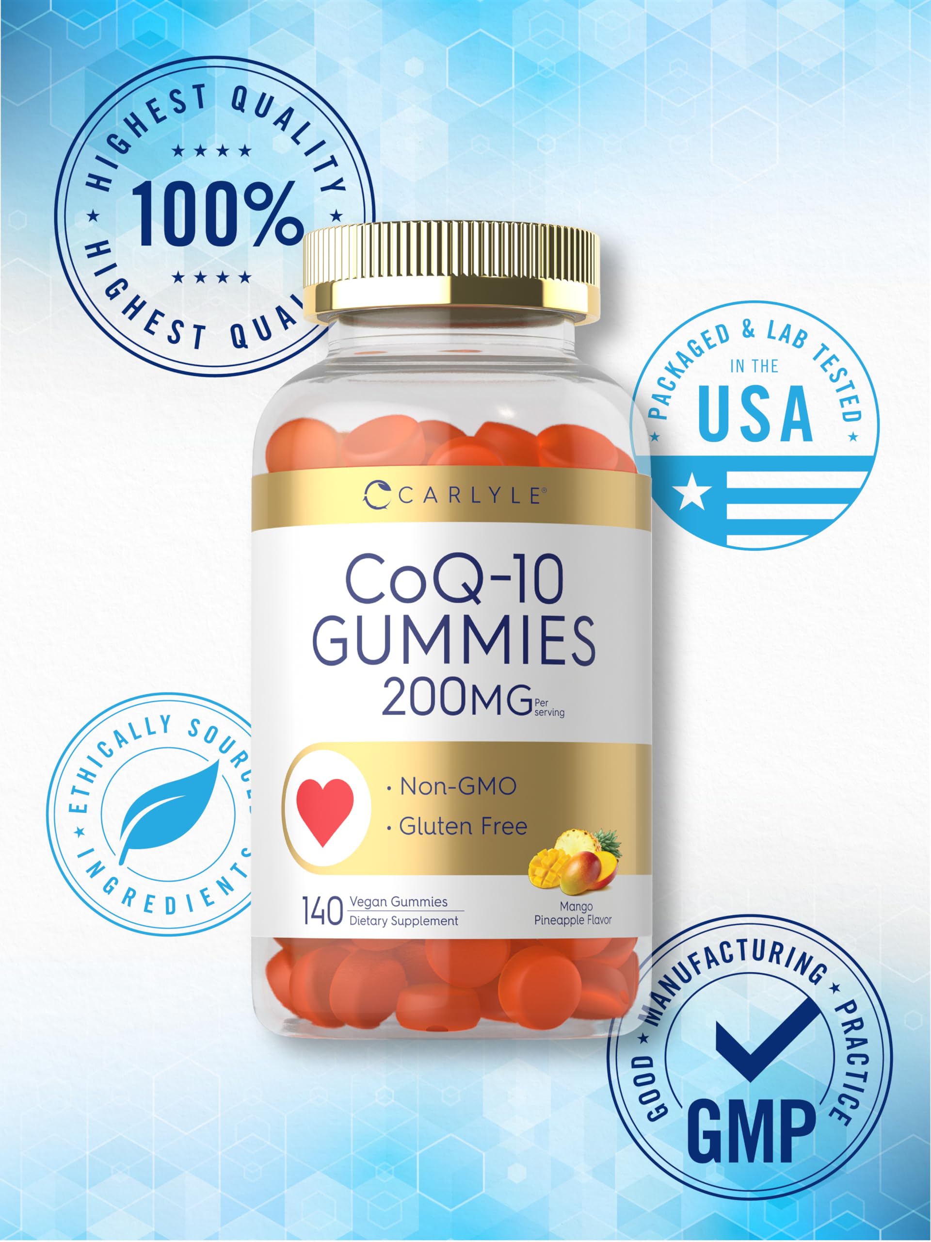 Carlyle CoQ-10 Gummies 200mg gummies on a table