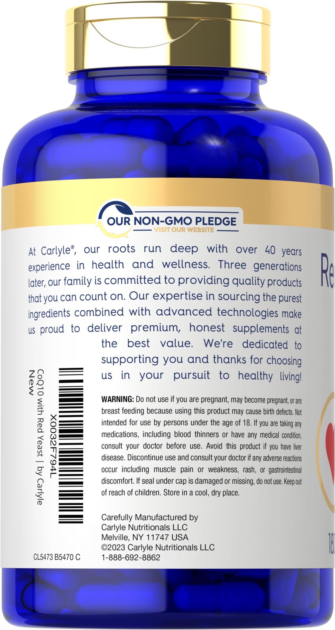 Carlyle CoQ10 1420mg supplement bottle side view