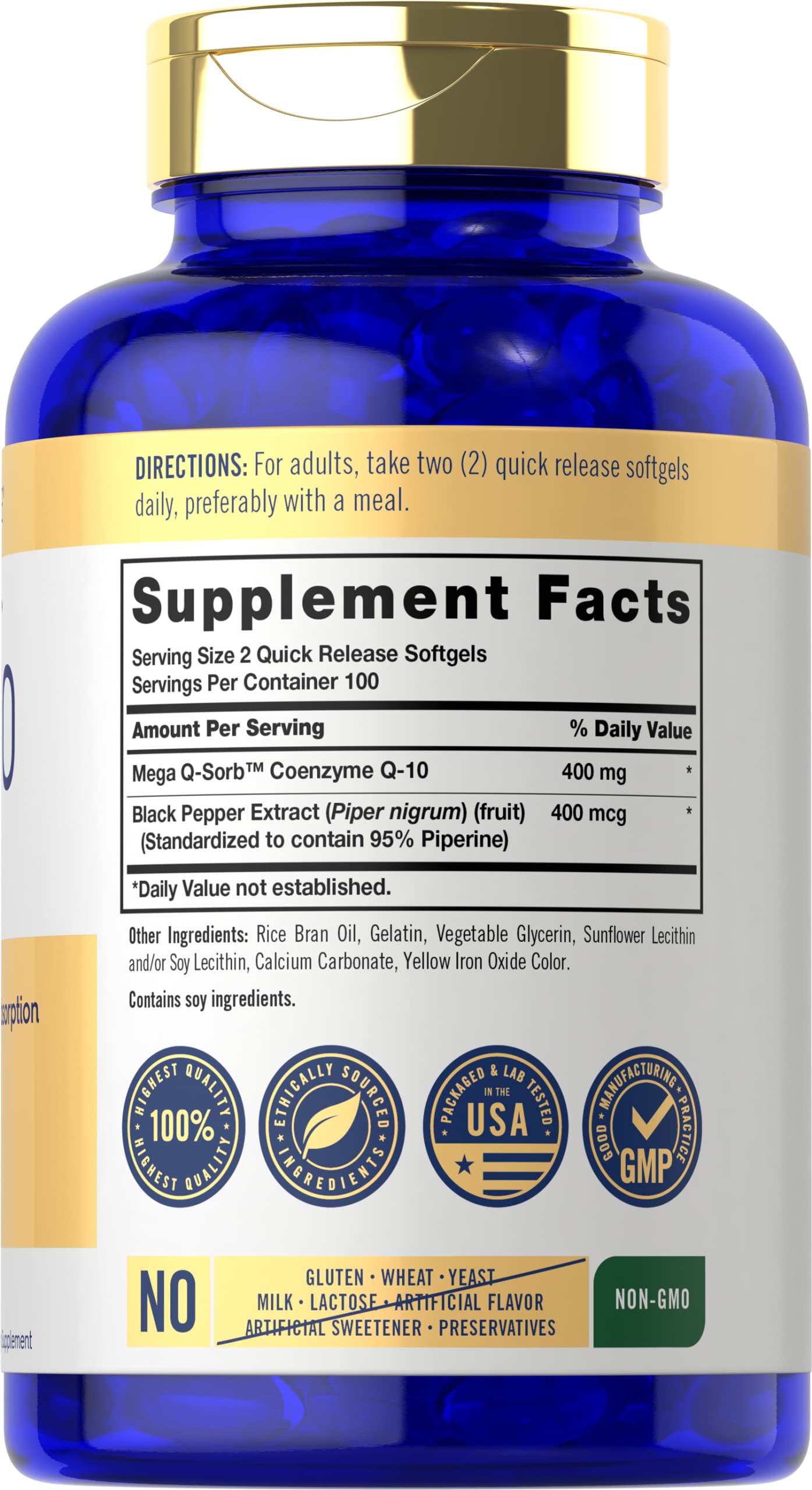 Carlyle CoQ10 400mg Mega Q-Sorb Softgels side view