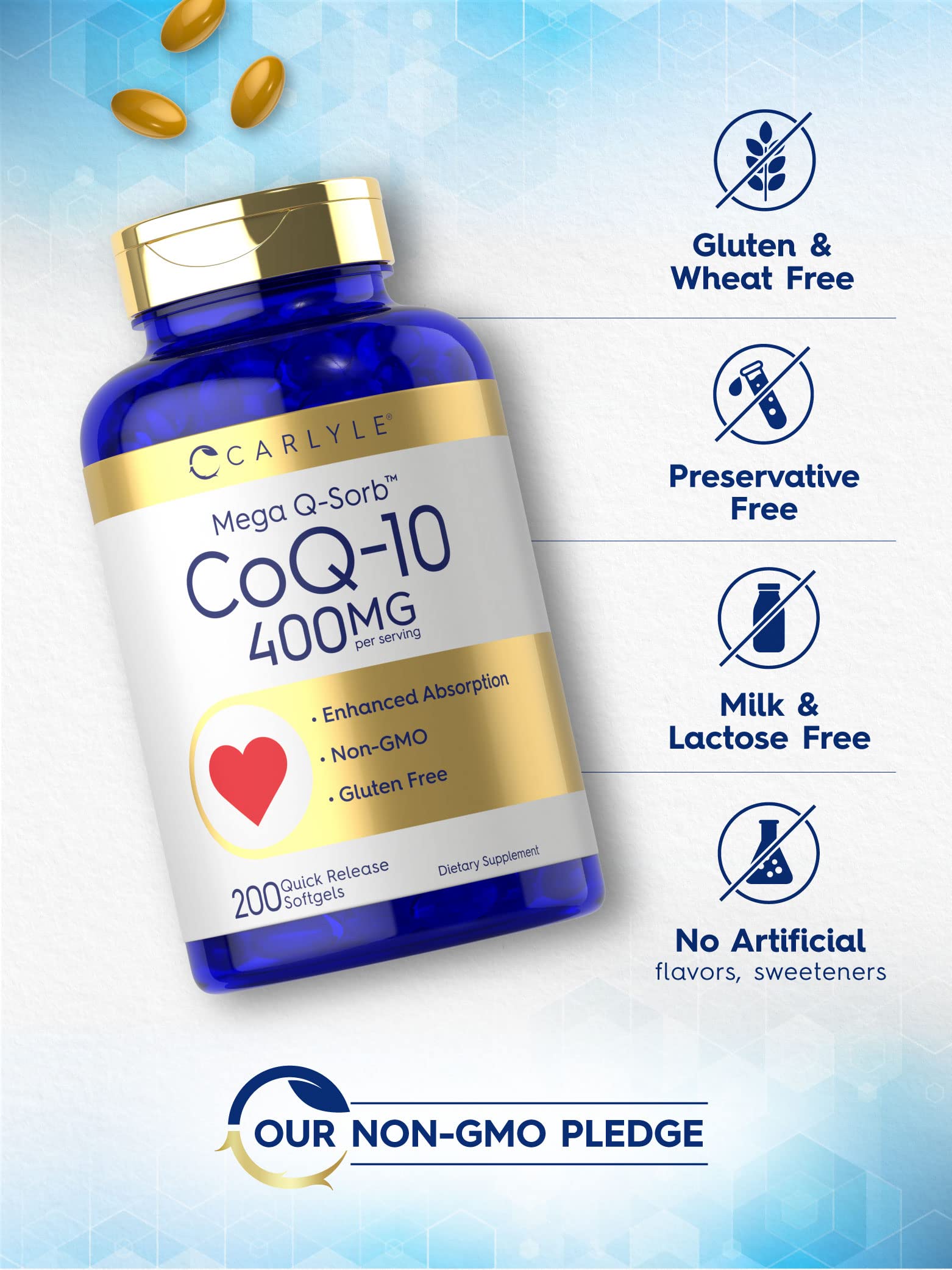Carlyle CoQ10 400mg Mega Q-Sorb Softgels softgel close-up